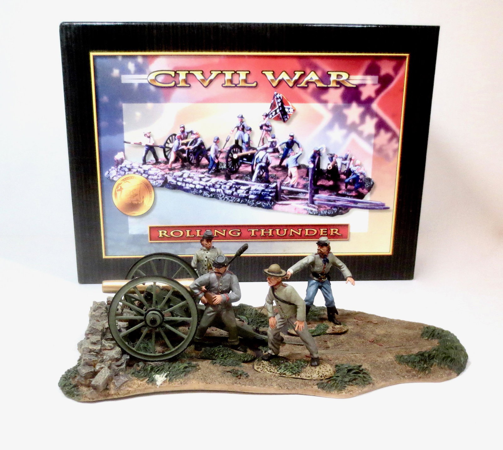 Conte #ACW57119 Rolling Thunder: Confederate Artillery and Gun Crew #1. 6 pieces (including terrain base). Excellent condition. Box excellent.