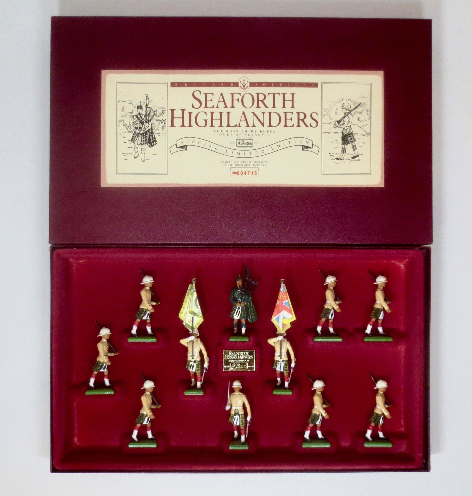 Britains #5188 Seaforth Highlanders: The Duke of Albany's Ross-Shire Buffs. Limited Edition. 11 pieces. Mint in box. Box mint with outer sleeve.