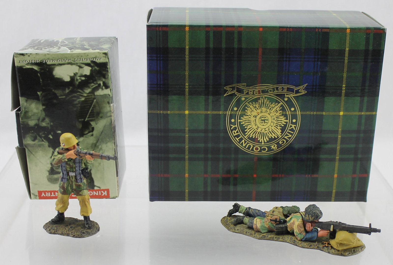 King and Country Lot German Paratroopers: World War II Series. German Paratroopers. Lot includes Sets FJ010 and FJ013. Condition Excellent. Boxes Very Good.