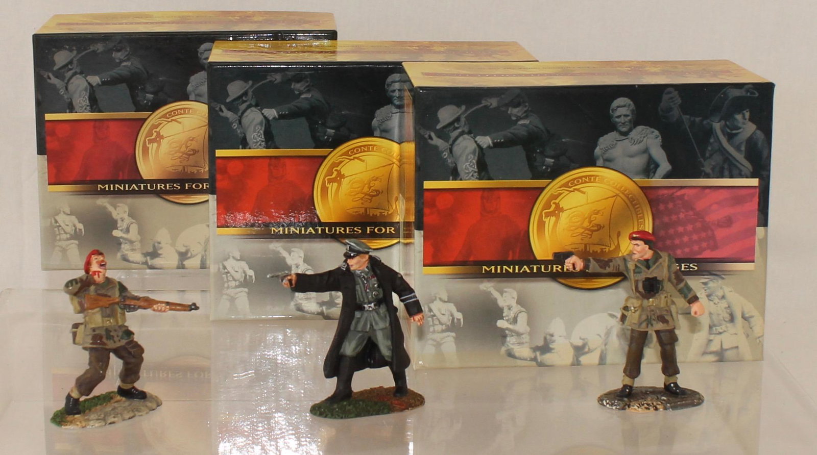 Conte Lot WW II British Paratroopers and Waffen: World War II Series. British Paratroopers and Waffen SS Officer. Lot includes Set #WW2-001 Paratrooper, "Moment of Truth," Set #WW2-004 Paratrooper "It's only a Touch of Laryngitis, Sir" and Set #WW2-