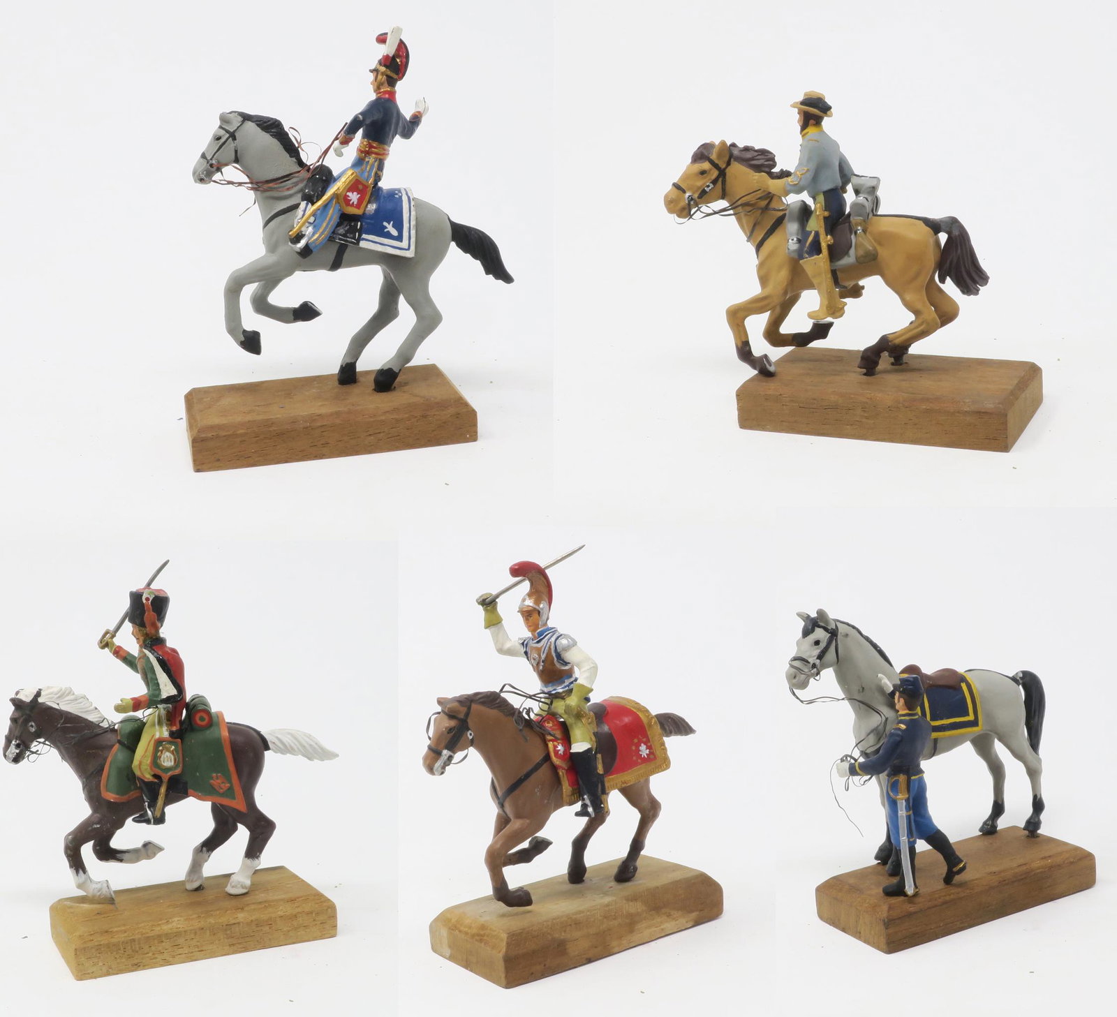 Reeves International / King-White Co: Cavalry (Napoleonic and US Civil War) 1980 Connoisseur figures made in Hong Kong (precursors of King & Country); Good, reins bent, 1 sword missing, 5 pieces