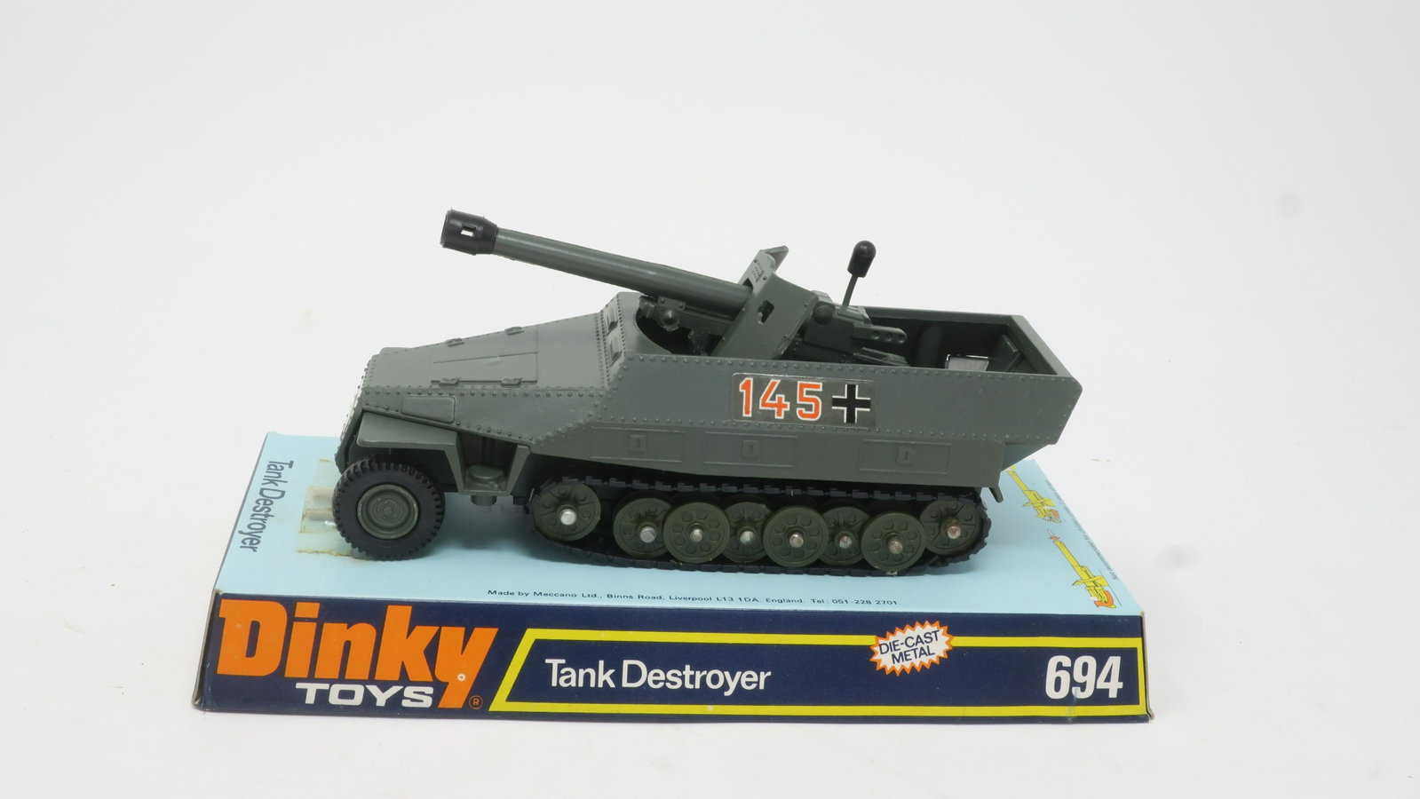 694 Dinky German Half track and 75mm gun: in original packaging 1980 Very good; box good, 1 piece