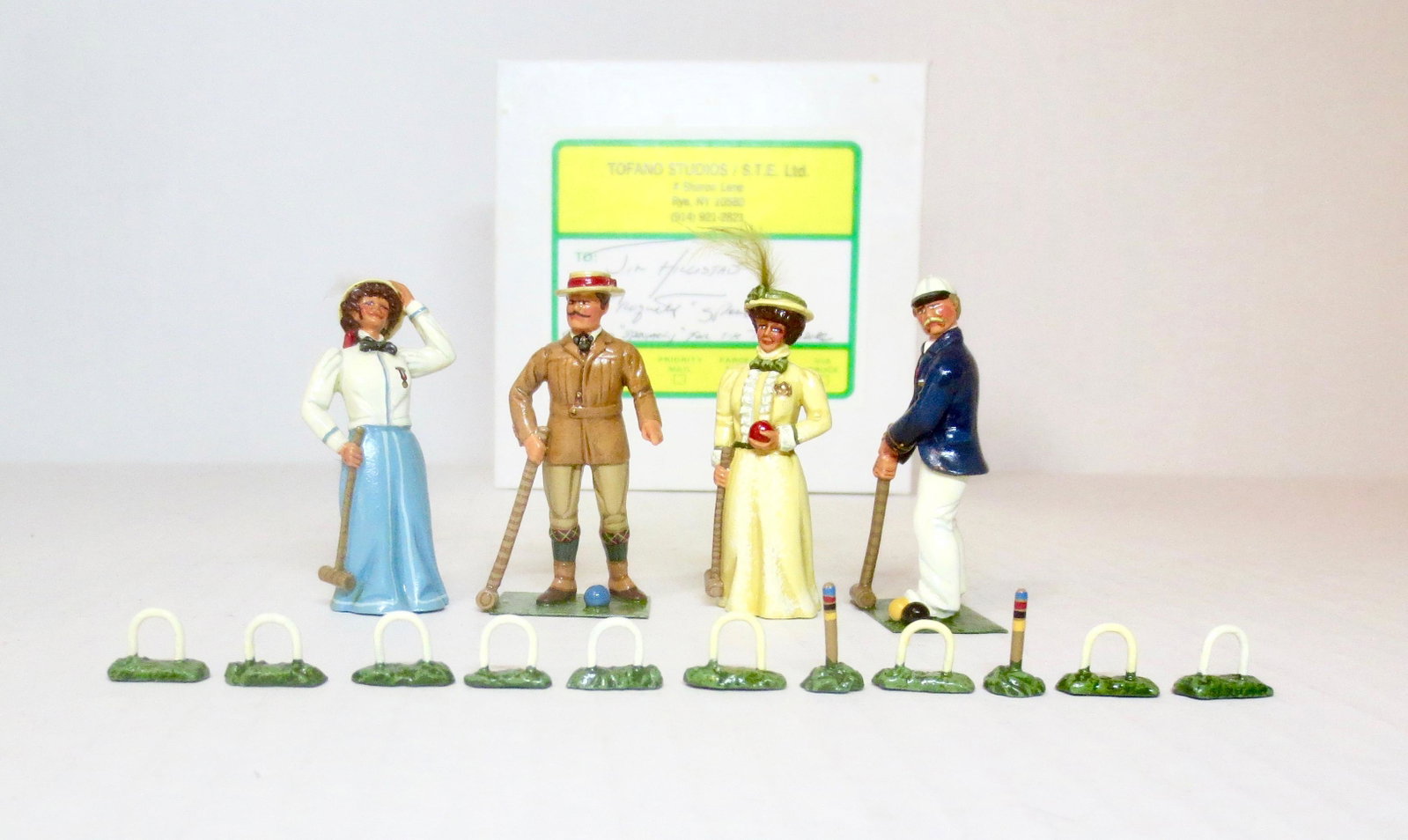 Tofano Studios "Croquet Game": Two Victorian Couples join in a game of Croquette. 15 pieces. Mint condition. Box excellent.