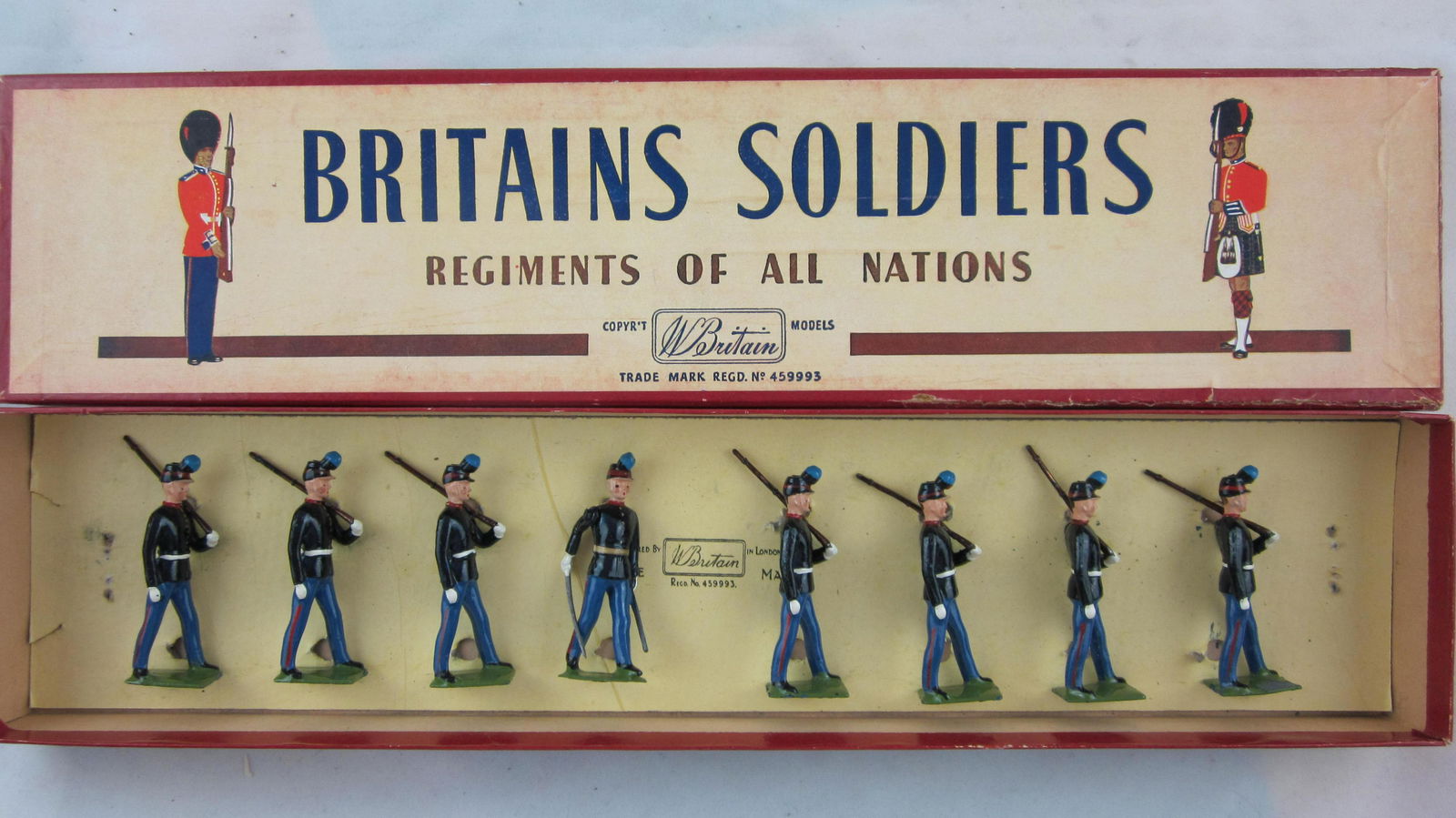 Britains Set #2051 Uruguayan Military Cadets.: Boxed Uruguayan Military School Cadets. 8 pieces issued 1953-1959. Condition Mint in very good ROAN box. Beautiful set!