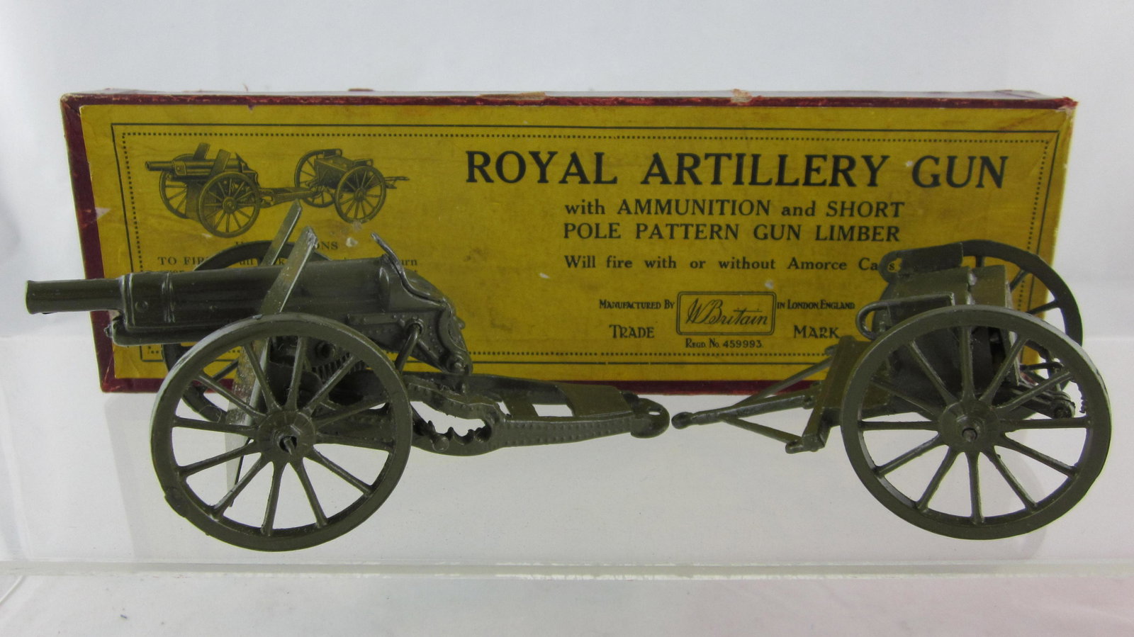Britains Set #1831 Short Pole Limber & Gun.: Boxed #1201 Gun with rare Short Pole Limber. 2 pieces offered only 1939-1941. Condition Mint in very good illustrated label box. Scarcely seen set!