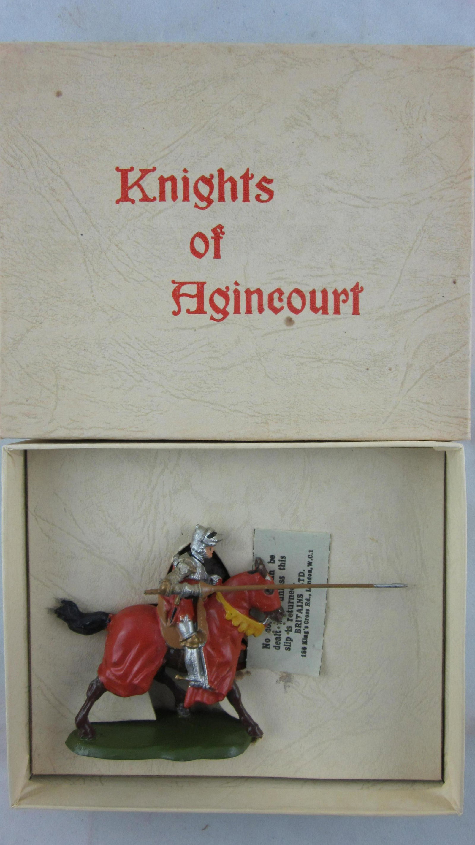 Britains Set #9494 Agincourt Knight With Lance.: Boxed Knight of Agincourt with Mace. 1 piece circa 1963. Condition excellent in excellent box.