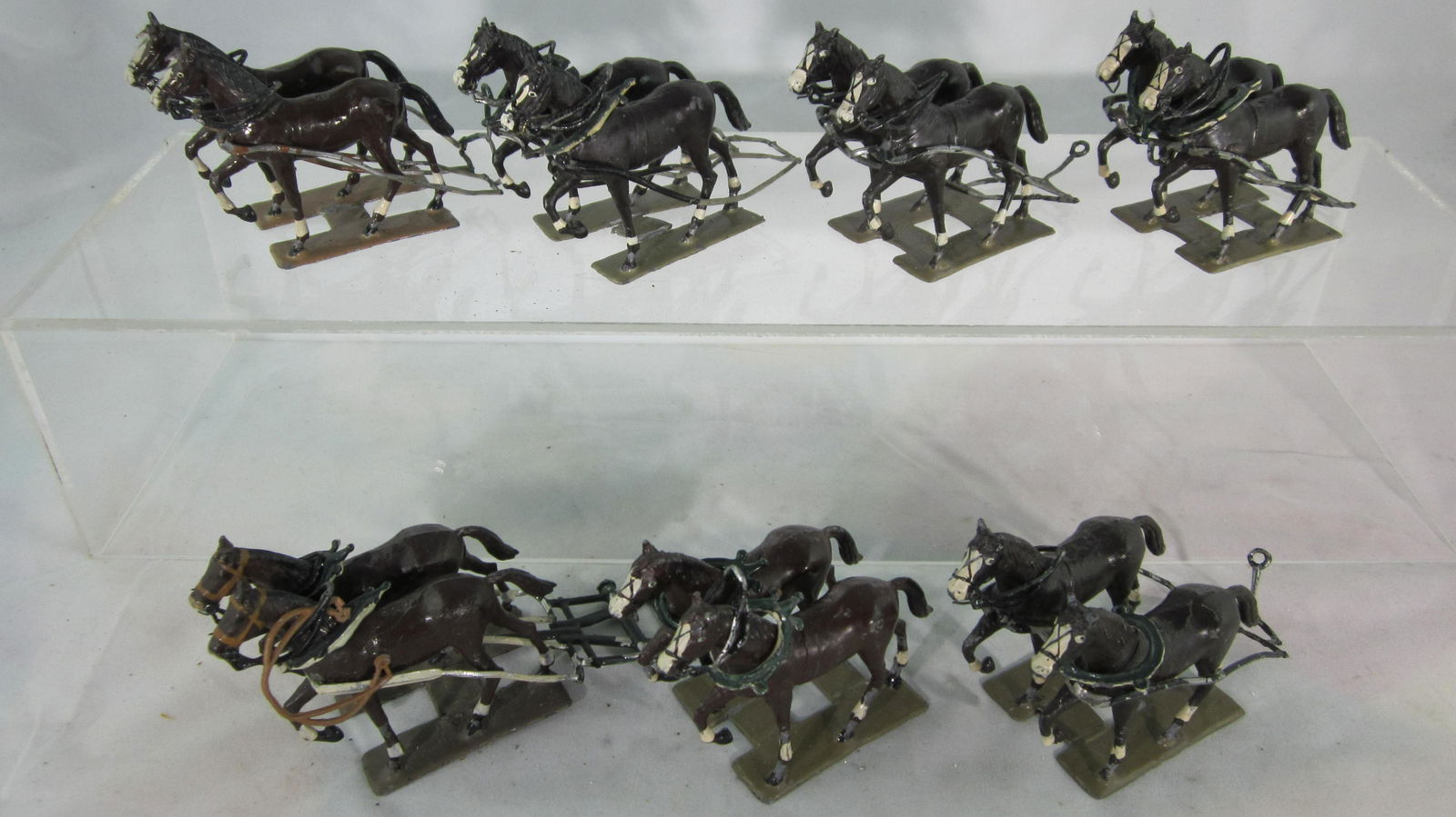 Lucotte Seven Pairs Of Team Horses.: French Napoleonic Team Horses, soldered bases. 7 pieces circa 1950. Condition very good, 1 base solder is loose, 1 harness loop to wagon gone. No box