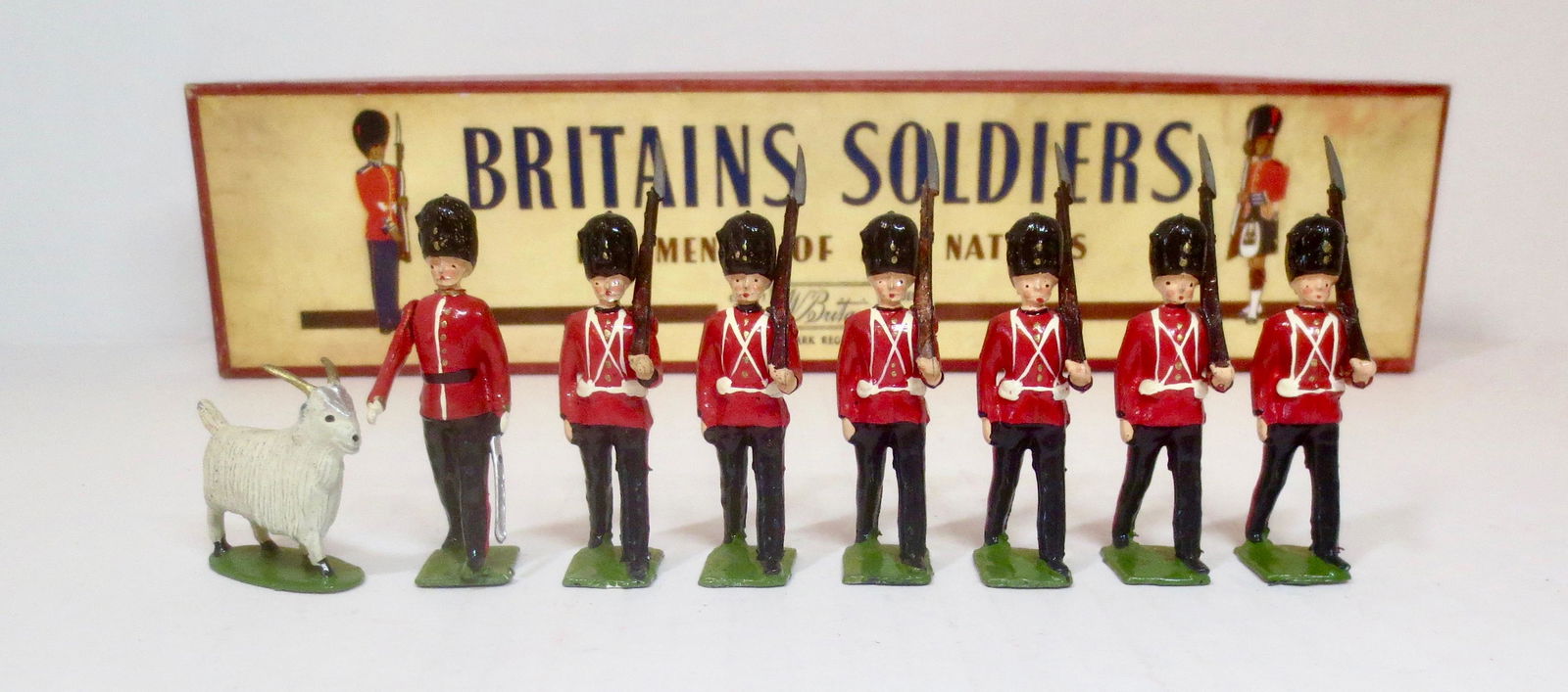 Britains #74 Royal Welch Fusiliers: Post War issue. 8 pieces. Excellent condition, with original ROAN box. Box excellent.