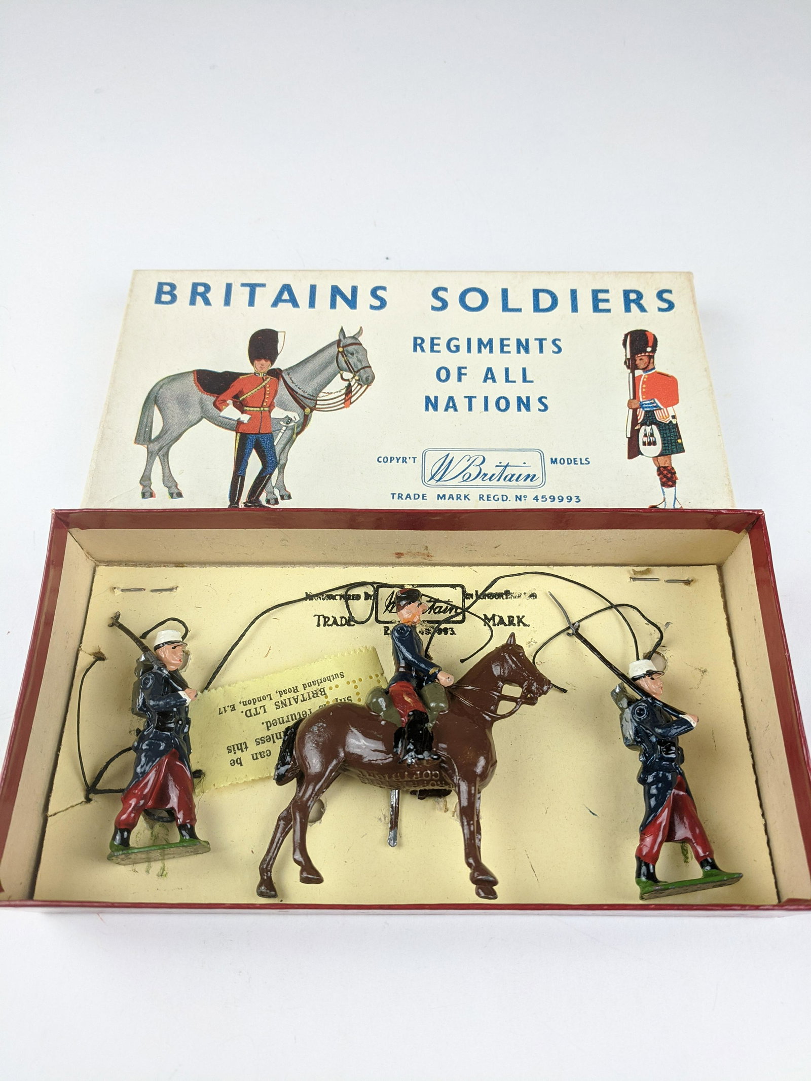 Britains #2136 French Foreign Legion: 3 Pieces Condition Very Good (1 Broken Gun Tip) Box Very Good