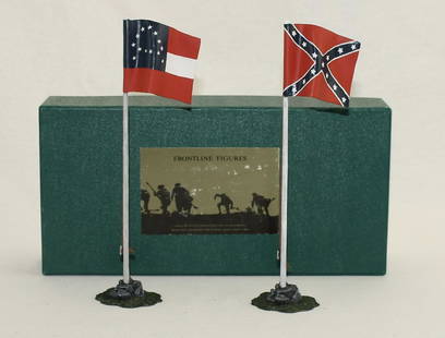 Frontline Set Confederate Battle Flags: American Civil War. Confederate Battle Flags. Set #ACA.1. Includes Stars and Bars Flag and Battle Flag. 2 Pieces. Condition Near Mint. Box Very Good.