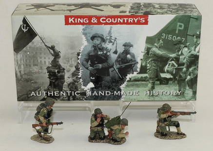 King & Country Set US Infantry in Action: World War II. D-Day. US Infantry in Action. Set #DD062. 3 Pieces. Condition Mint. Box Very Good.