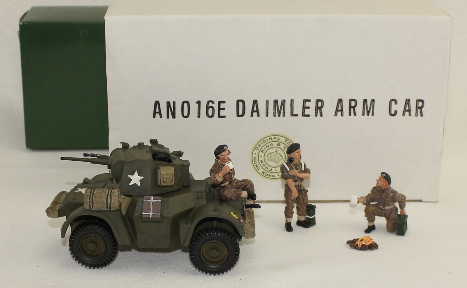 King and Country Daimler Armoured Car with Crew: World War II Arnhem. Daimler Armoured Car with Crew. Set #AN016. 5 Pieces. Condition Near Mint. Boxes Very Good.