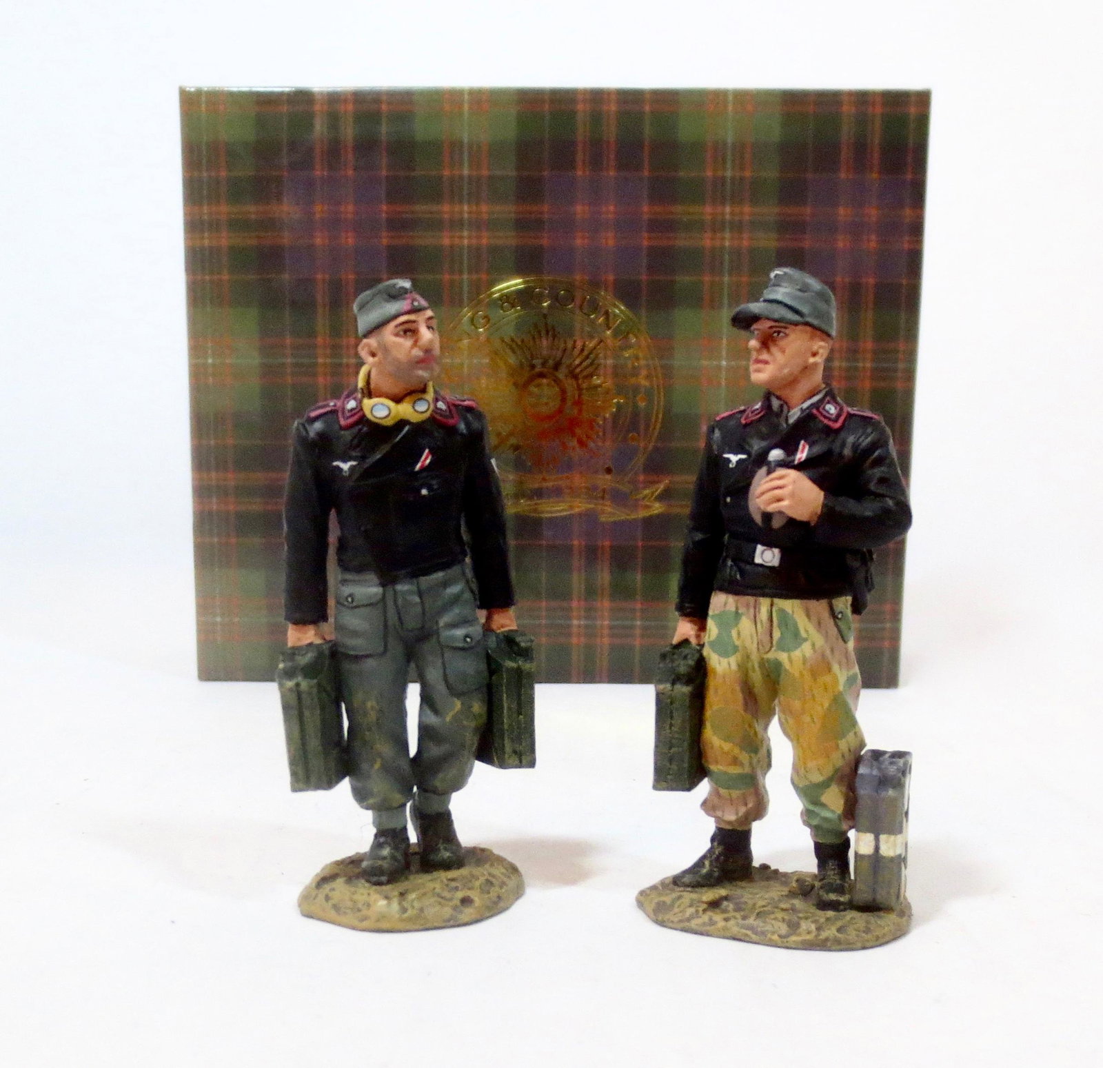 King & Country #WS153 “German Tankers”: Two Army Panzer crewmen with jerricans of fuel and water. Retired set. Mint condition. Box excellent.