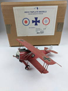 Heco Tinplate WWI German Red Baron Bi Plane: 2 Pieces Condition Very Good Box Very Good