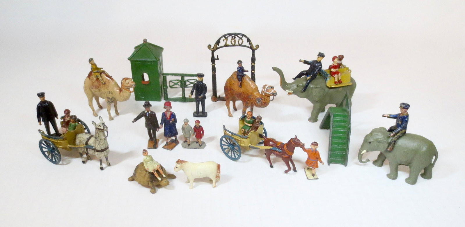 Taylor and Barrett Zoo Assortment: Large selection of Zoo figures and Accessories. Includes: RARE Girl on a Tortoise, Children on Camel Rides, Elephant Ride, Lama Cart Ride, Shetland Pony, Zoo Keeper on Baby Elephant, Ticket Booth and 