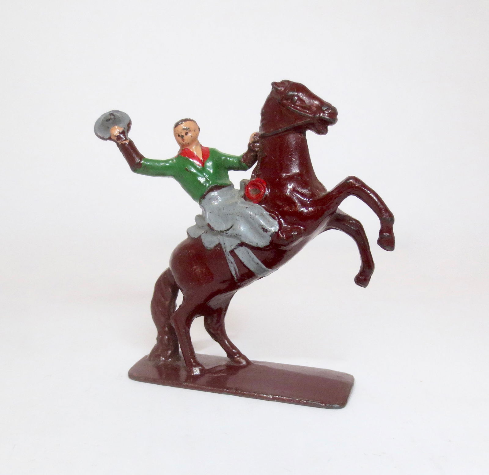 Lincoln Logs VERY RARE Cowboy on Rearing Horse: Hardest of all the Western series figures to find. Excellent condition. Unboxed.