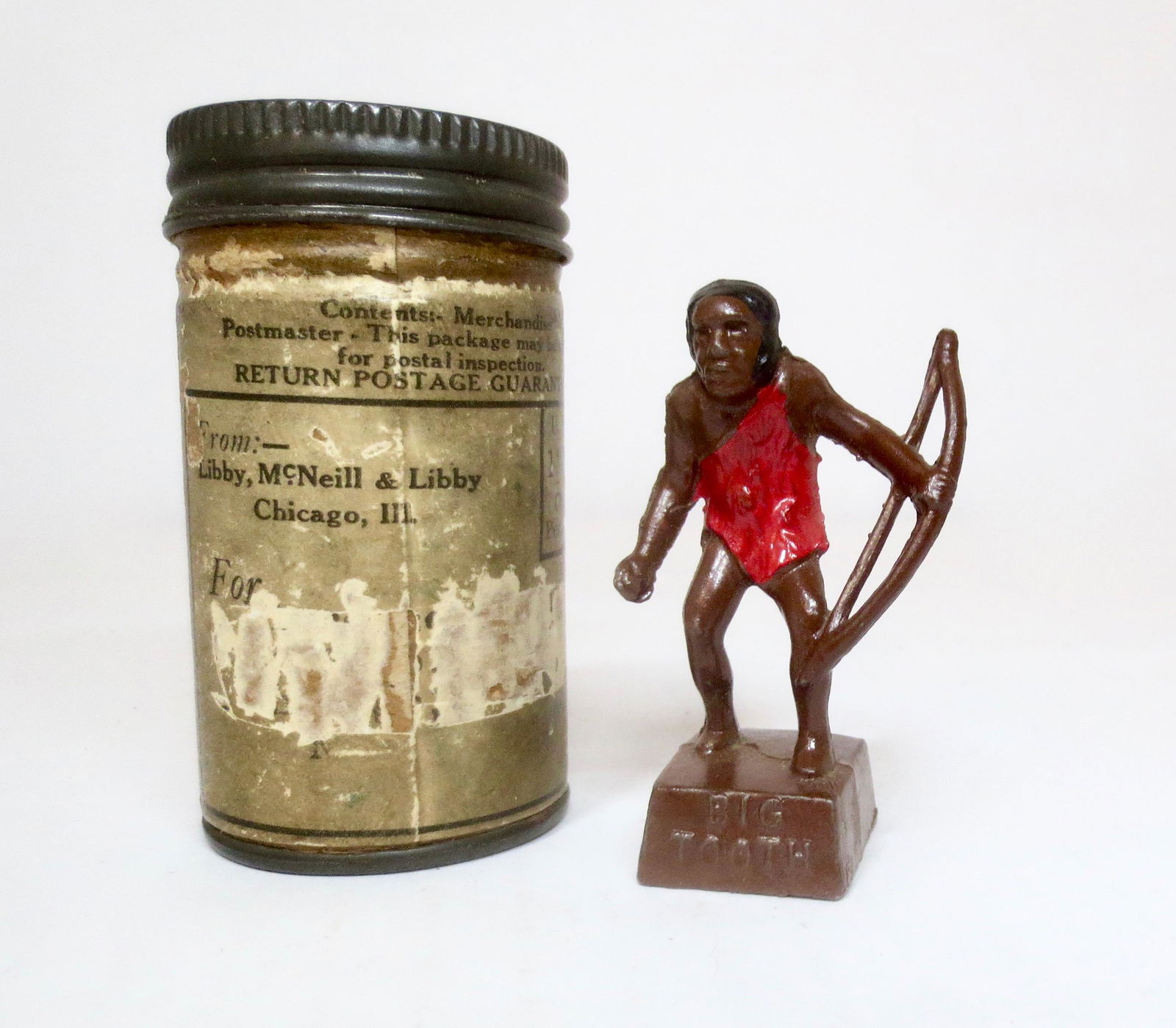 Lincoln Logs "BIG TOOTH" Figure: Big Tooth from the OG Son of Fire stories, with original mailing canister. Near mint condition.