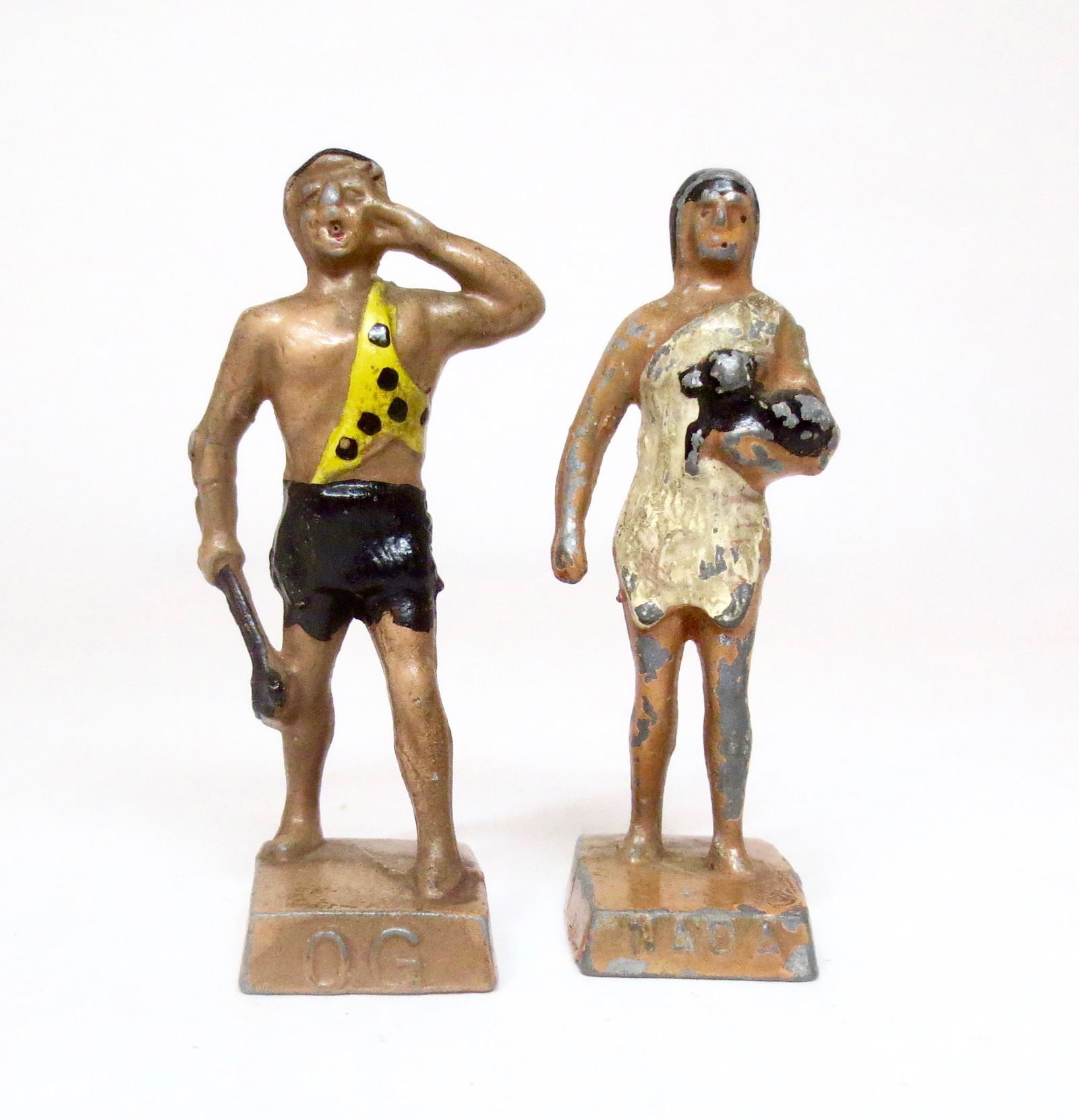 Lincoln Logs "OG & NADA" Figures: Here's a happy couple. OG and NADA from the OG, Son of Fire stories. Good condition, with some paint loss. Unboxed.