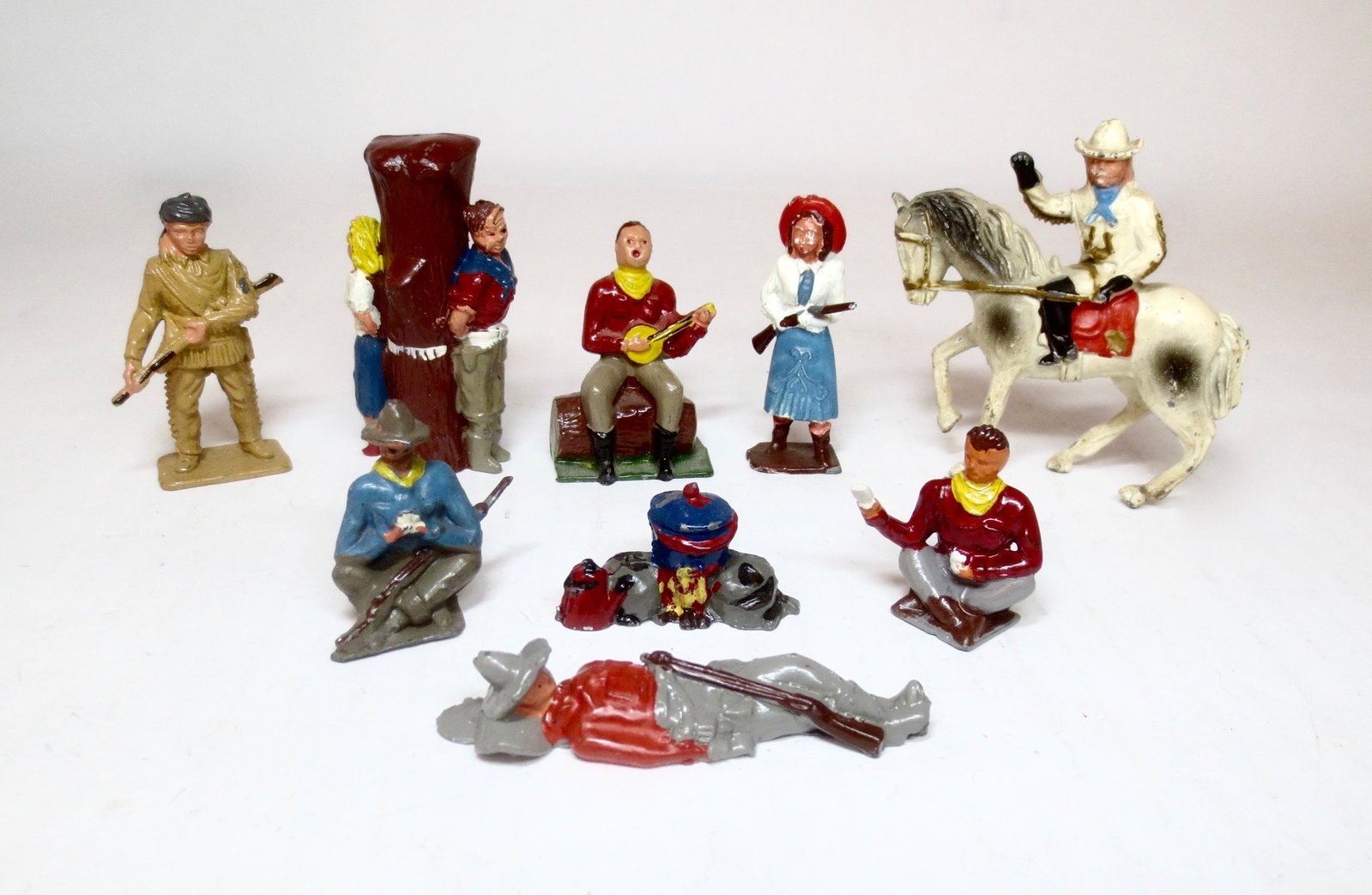 Crescent RARE Wild West Assortment: Includes hard to find Cowboys playing cards, Sleeping Cowboy, Annie Oakley, Banjo Player, Davy Crockett, Cowboy Captives, and Buffalo Bill. 9 pieces. Excellent condition. Unboxed.