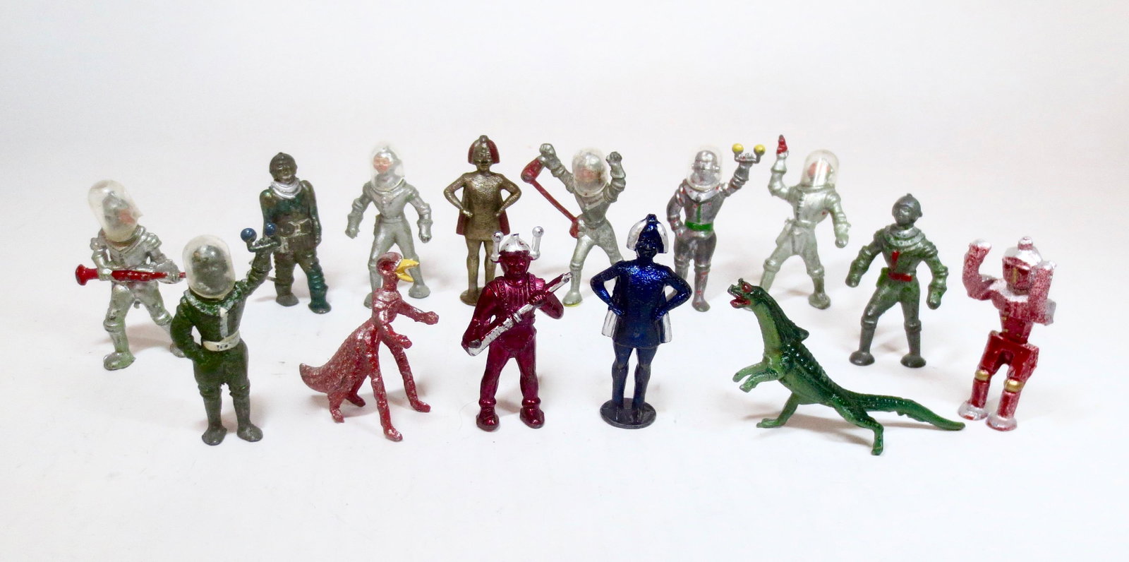Cherilea and Johillco Space Assortment: Astronauts, Aliens, Plus RARE Antman and Lizard Monsters. 14 pieces. Excellent to very good condition. Unboxed.