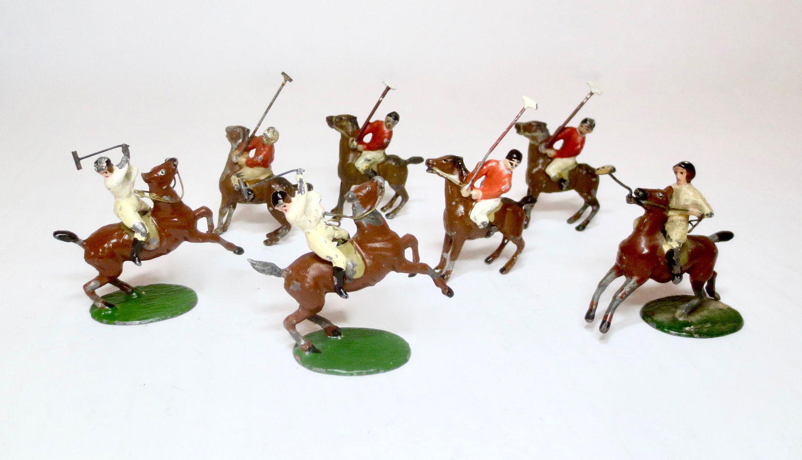 Heyde Miniature Polo Players: Red team vs. White team. 45mm tall. 7 pieces. Excellent to very good condition. Unboxed.