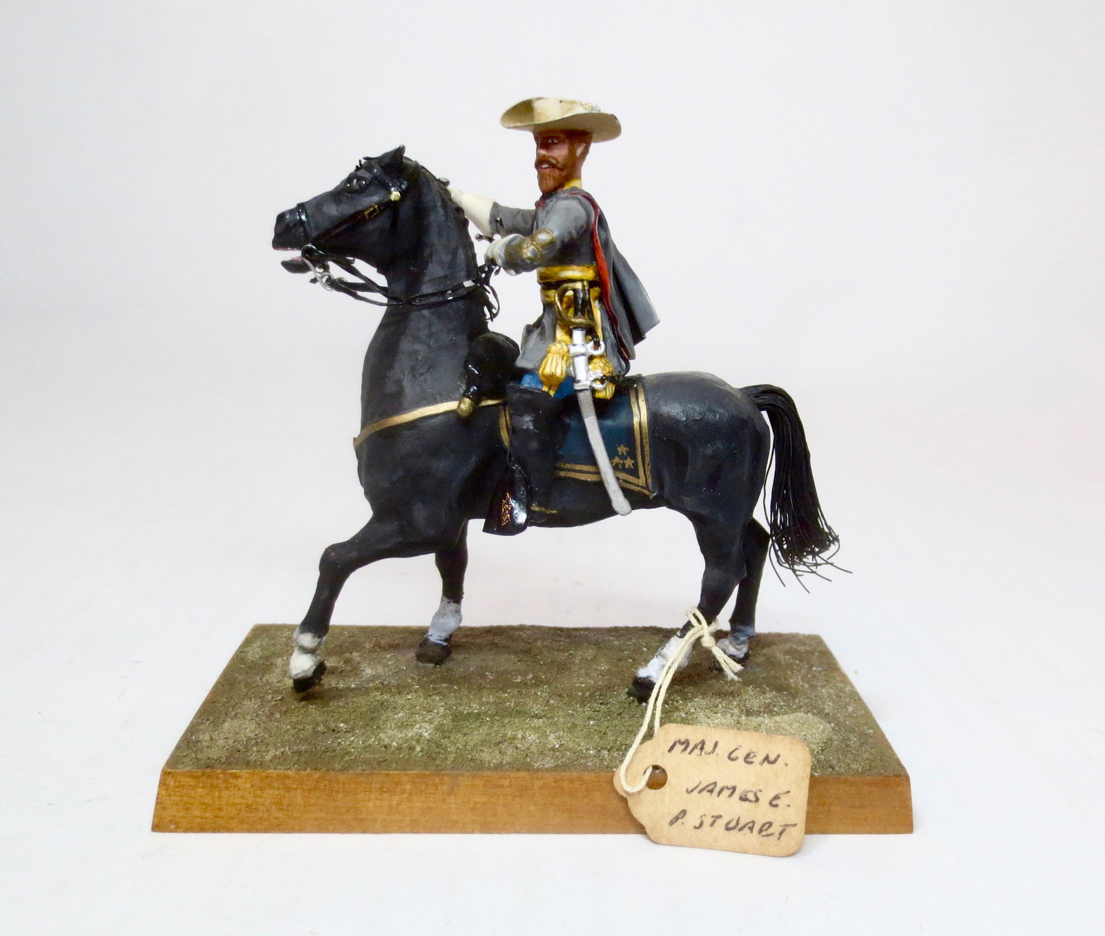 Imrie Confederate Major General Jeb Stuart: Rare early issue, circa 1950's. Sculpted and Painted by Bill Imrie himself, with horse designed by noted French artist Roger Berdou. This lot features Mounted American Civil War Confederate Major Gene
