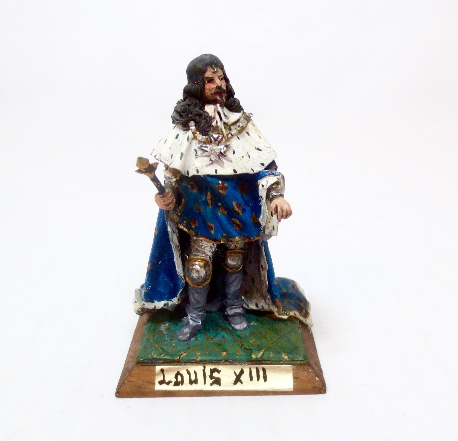 Bernard Vanot "King Louis XIII": 60mm figure on wooden base with nameplate. Excellent condition (minor paint wear on cloak).