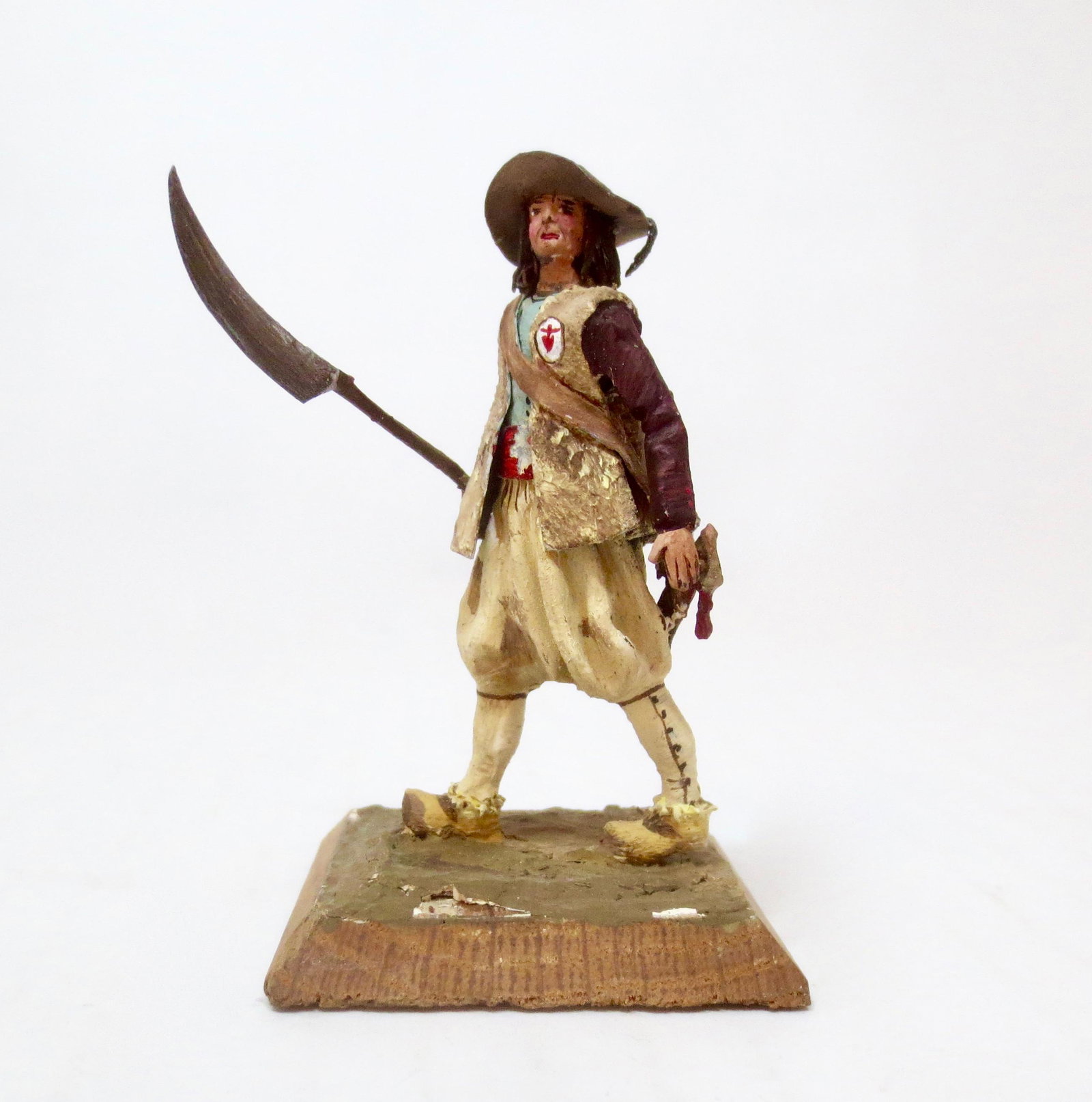 Bernard Vanot "French Peasant with Scythe": Beautifully crafted 60mm figure on wooden base. Excellent condition (some chipping on groundwork).