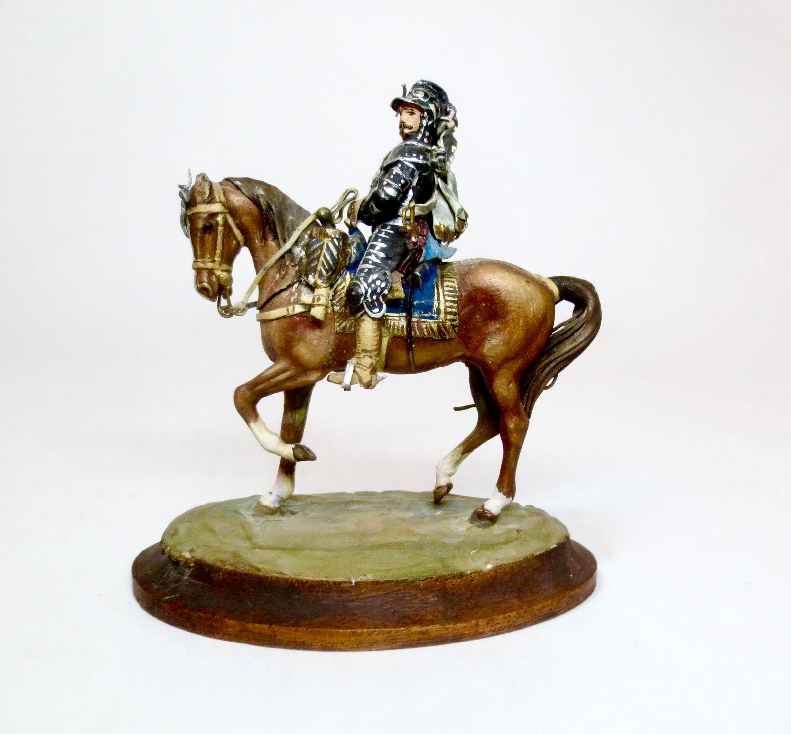 Bernard Vanot "Officer De La Cheval of 1630": Stunning Mounted figure in superb condition. Title and signature on bottom of wood base.