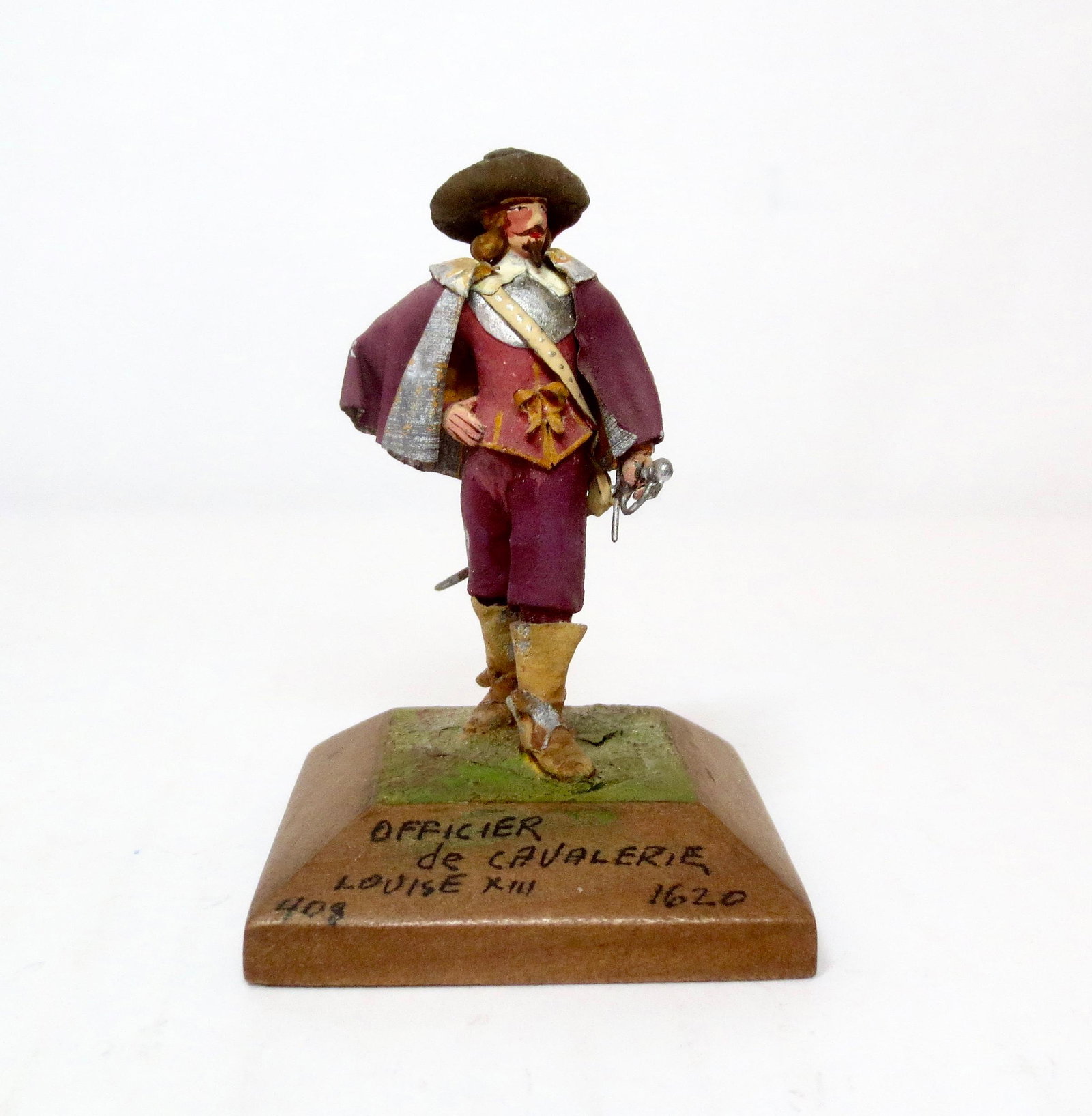 Marcel Baldet "Officer de Cavalerie Louise XIII": 17th Century Cavalry Officer. 54mm. Excellent condition (paint wear on cape, boots and crack on groundwork).