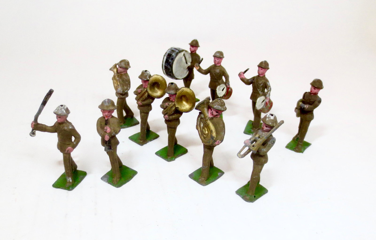 Sonsco Japan Khaki Marching Band: Drum Major leading a Parade of Musicians. 11 pieces. Excellent to very good condition. Unboxed.