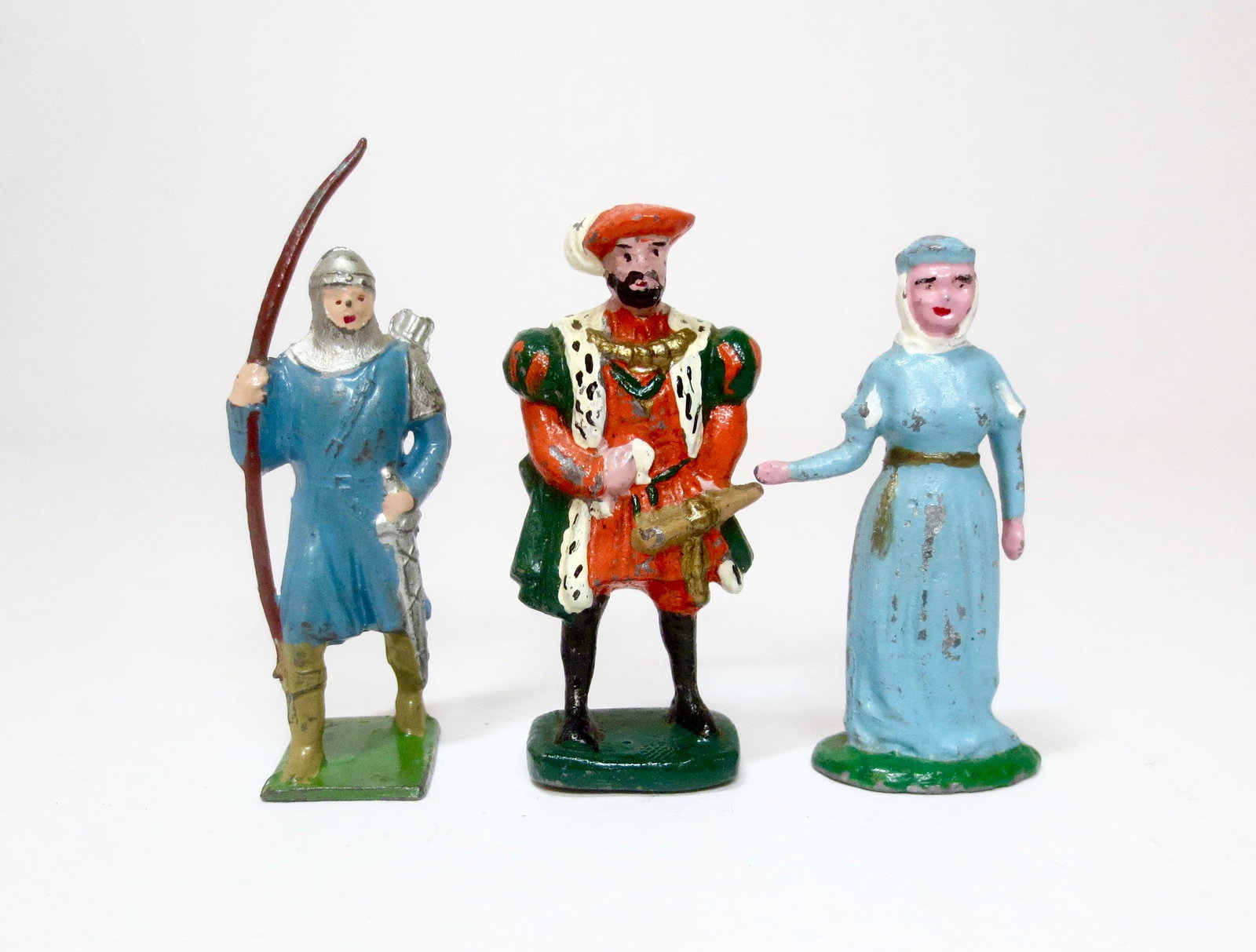 Jones Medieval Figures: King Henry with Wife, and Bowman of 1190. 3 pieces. Excellent condition. Unboxed.
