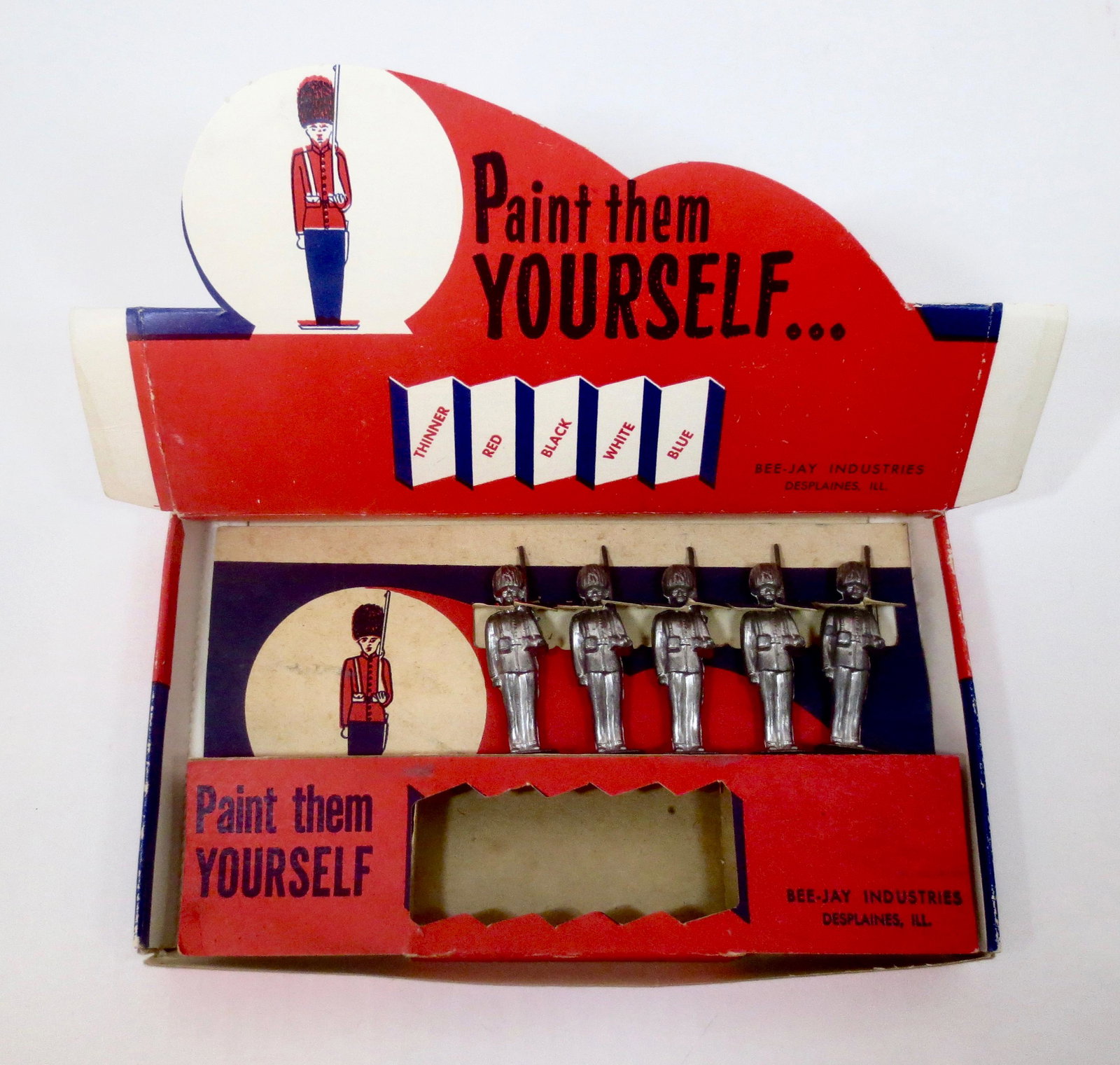 Jones RARE Bee-Jays "Paint them Yourself" Set: British Guards. 54mm. 5 pieces. Near mint condition (missing paint bottles). Box excellent.