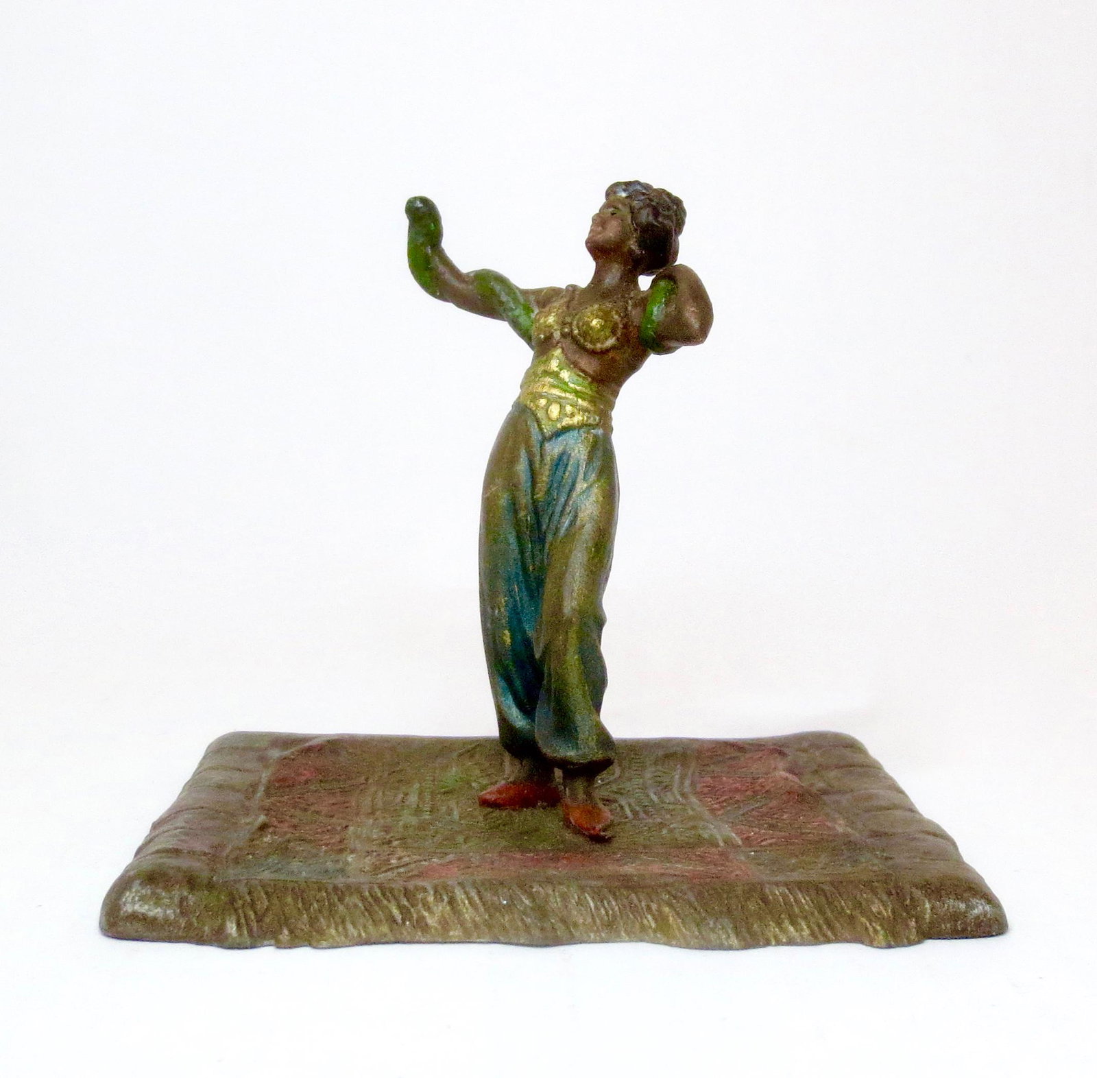Austrian Bronze Snake Charmer: Beautiful figure holding a snake on a decorative carpet. 90mm tall. Excellent condition. Unboxed.