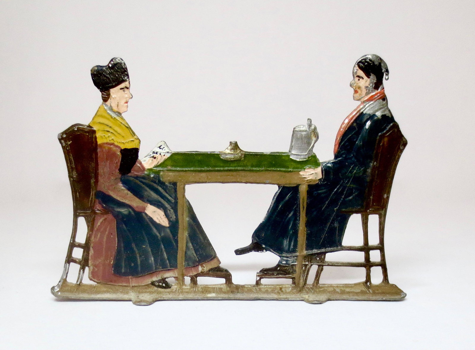 Vintage 54mm Flat Old Man and Woman at the Table: Unusual large scale flat. 54mm tall. Excellent condition. No box.