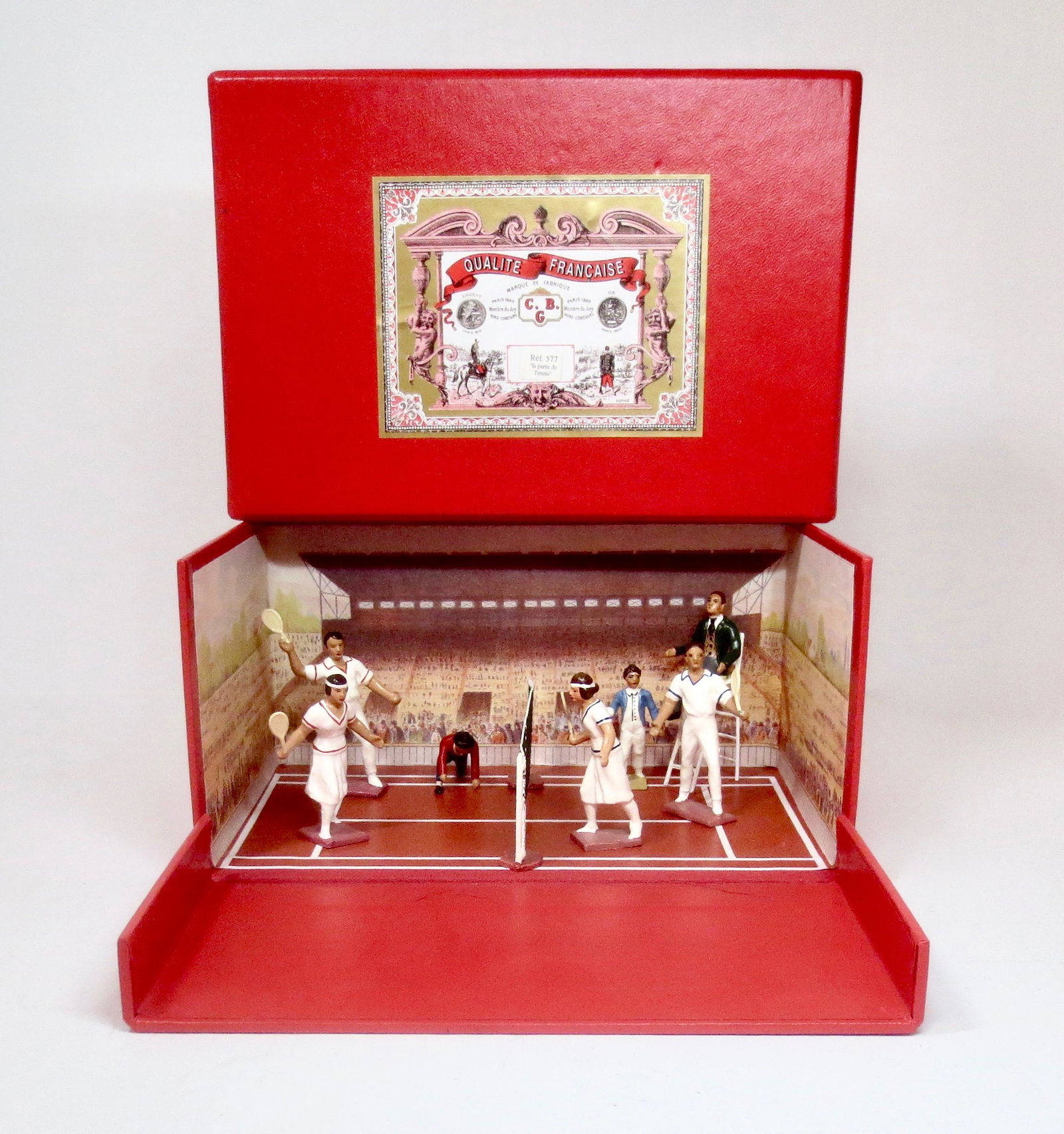 Mignot "La Partie de Tennis": Tennis Match Diorama. Includes Players, Ball Boys and Umpire. 8 pieces. Near mint condition. Box excellent.