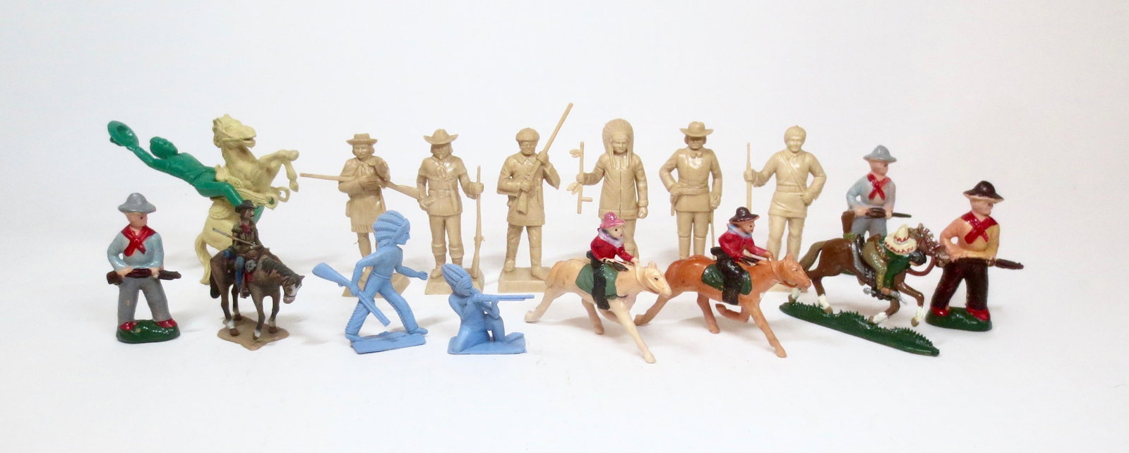 Marx Plastic Cowboy and Indian Assortment: Array of Wild West Figures from a variety of makers. 1-1/4" to 3" tall. Unboxed.