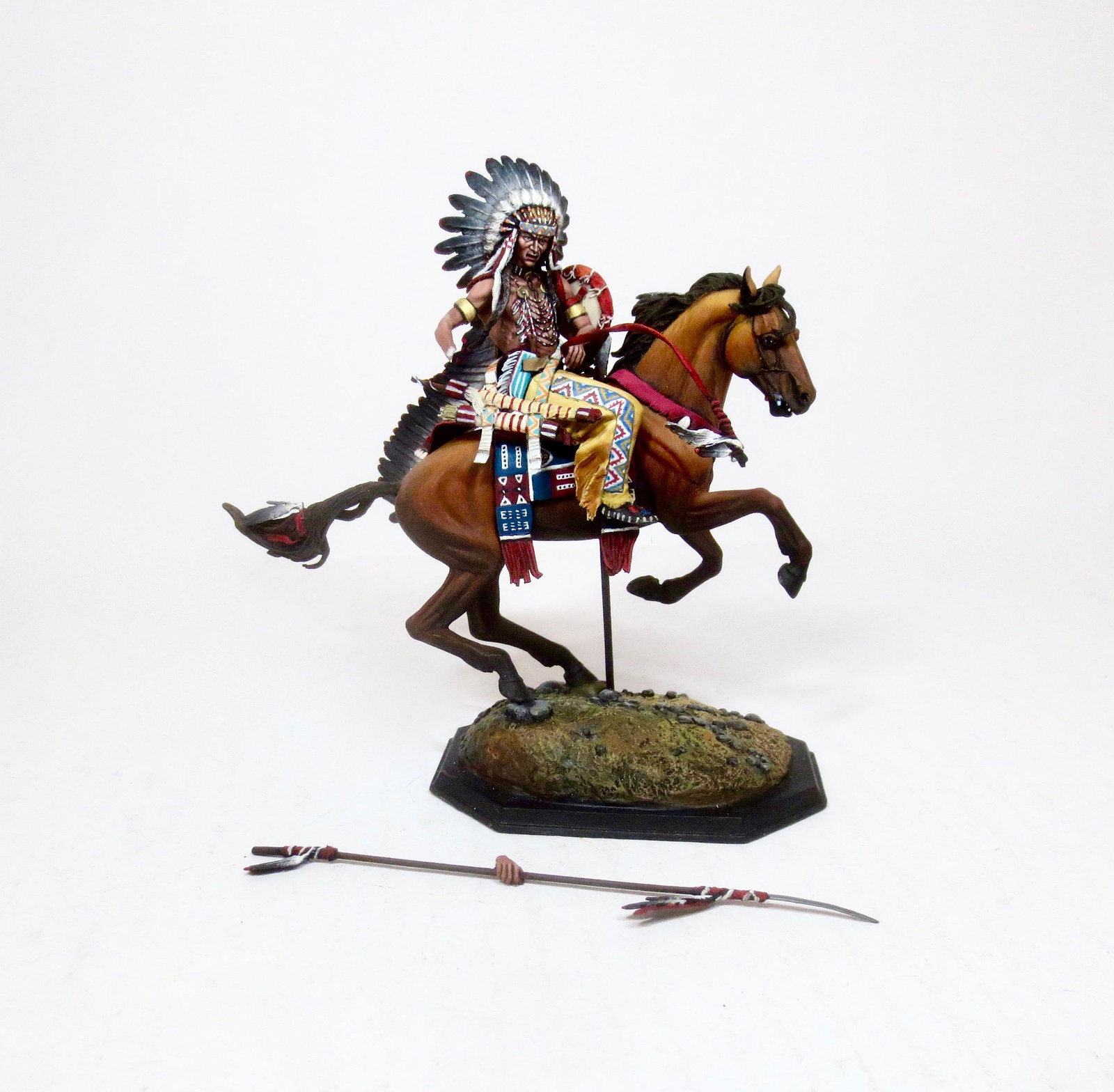 Seil Mounted Indian Chief: 120mm tall. 1 piece. Good condition, spear hand is broken but included for repair. Unboxed.