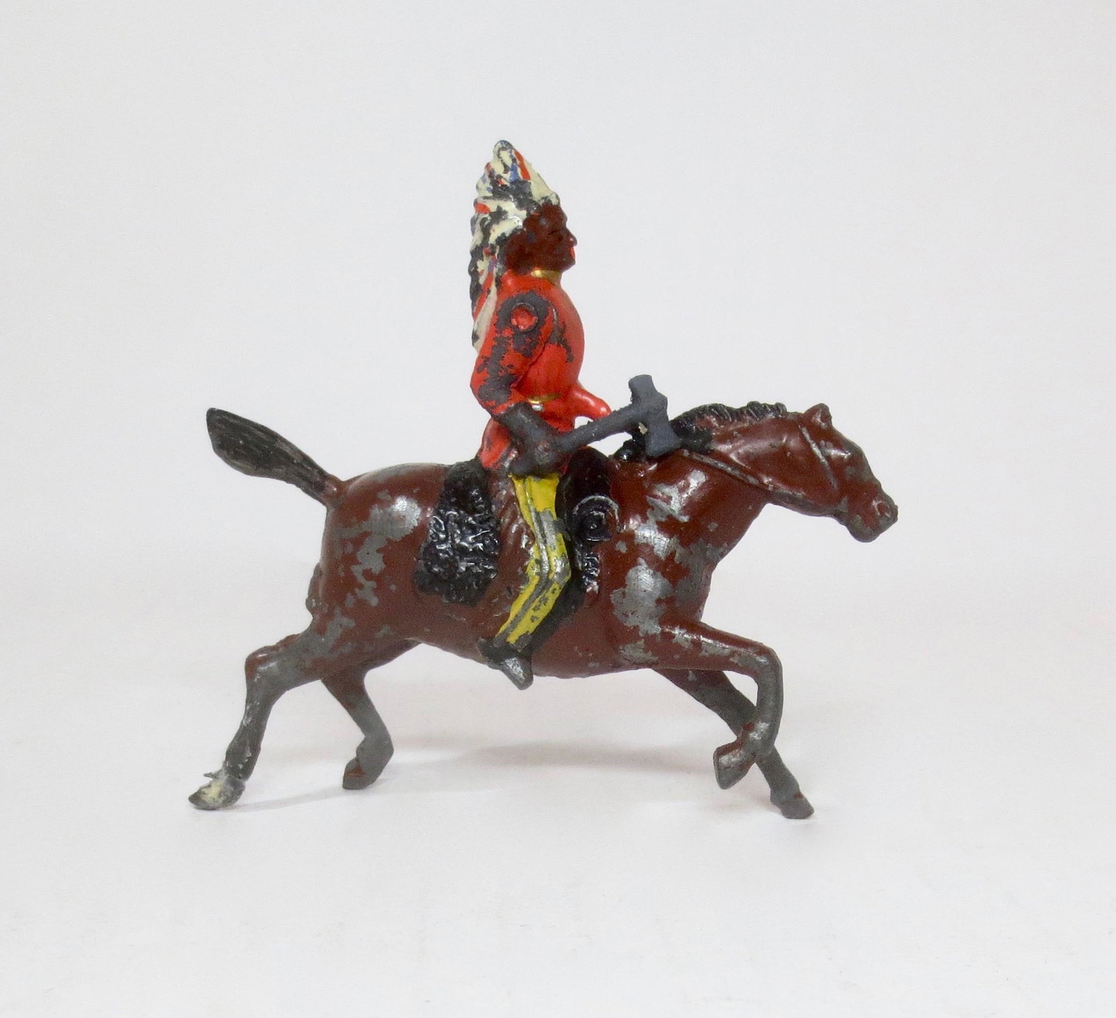 RARE Reka Mounted Indian Chief: Scarce figure in good condition, with some paint loss and a repaired rear hoof. Unboxed.
