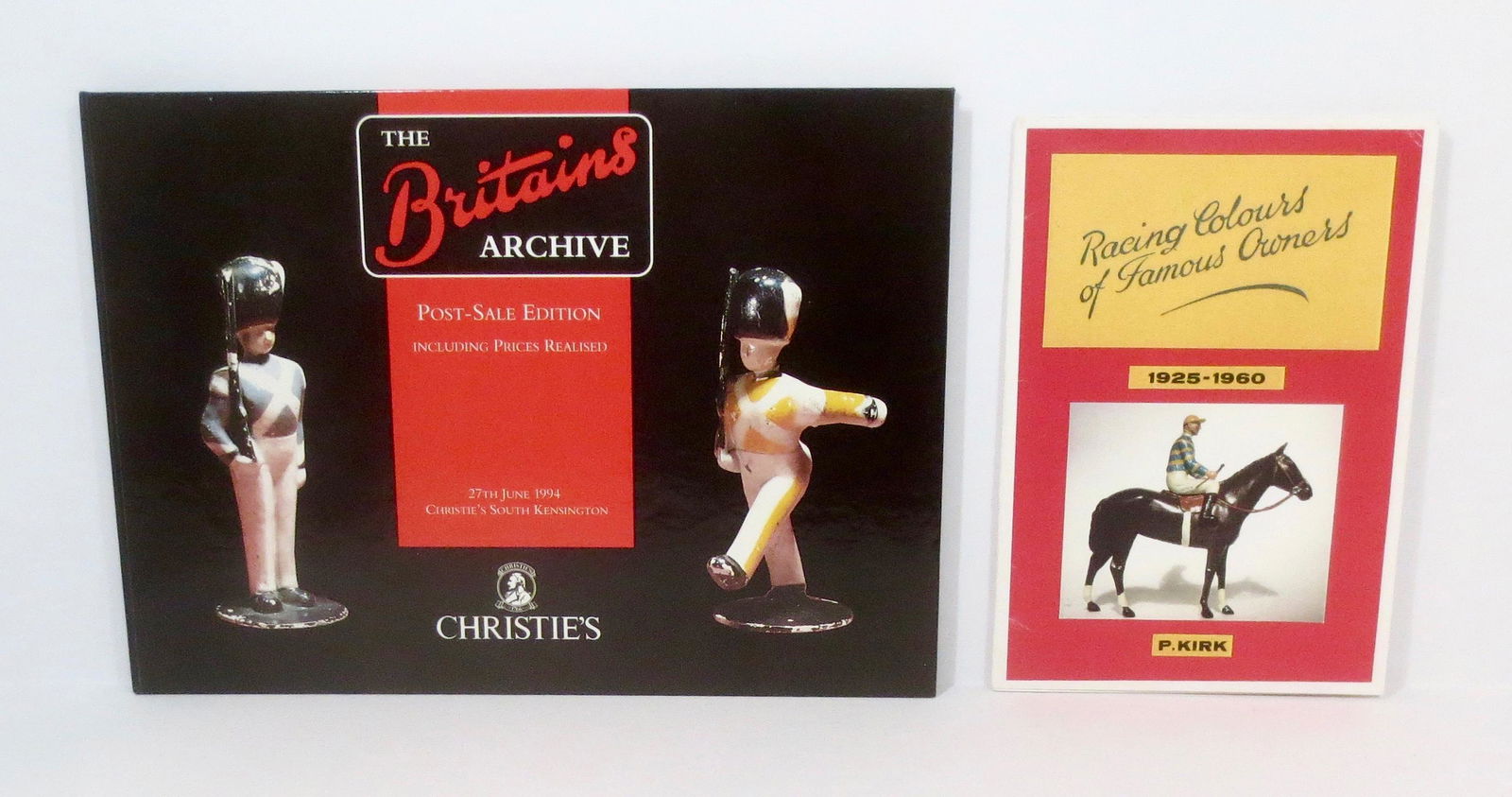 Britains Books: Christies "Britains Archives" Post Sale Book, and "Racing Colours of Famous Owners" booklet by P. Kirk. Both in lightly read condition.