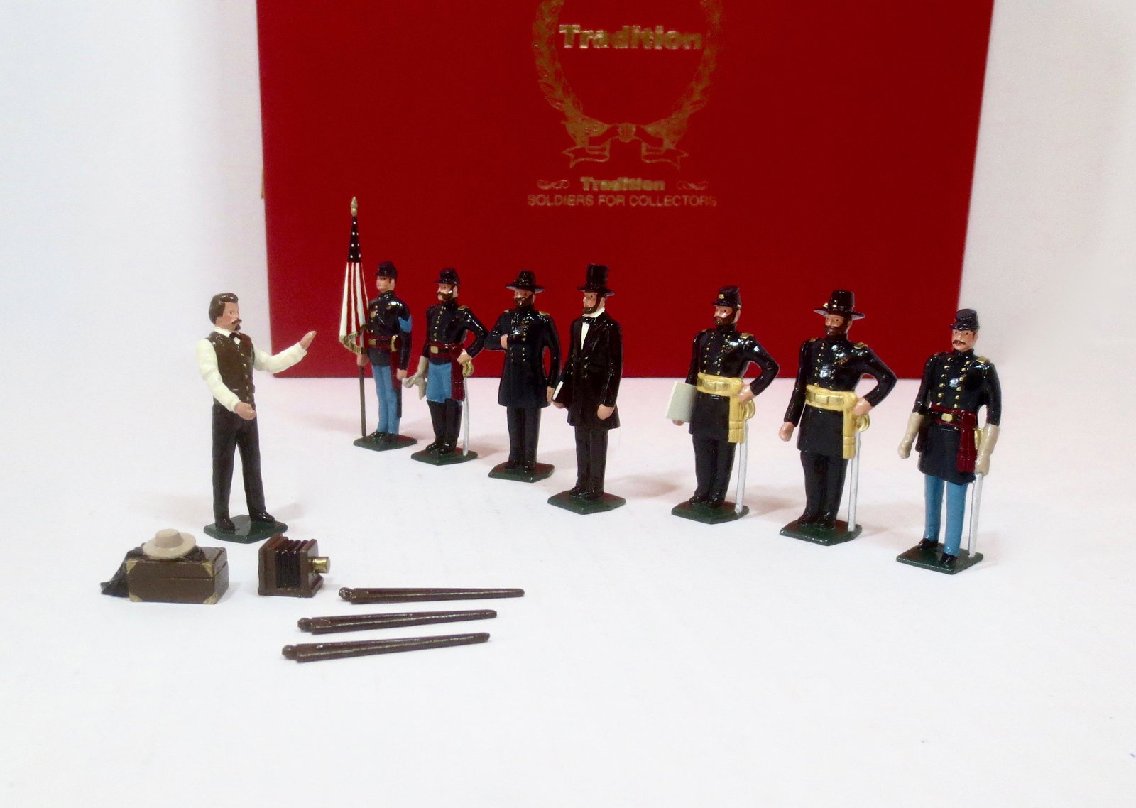 Tradition #30 President Lincoln And His Generals: With Matthew Brady the Photographer and ready to assemble camera. 10 pieces. Mint condition. Box excellent.