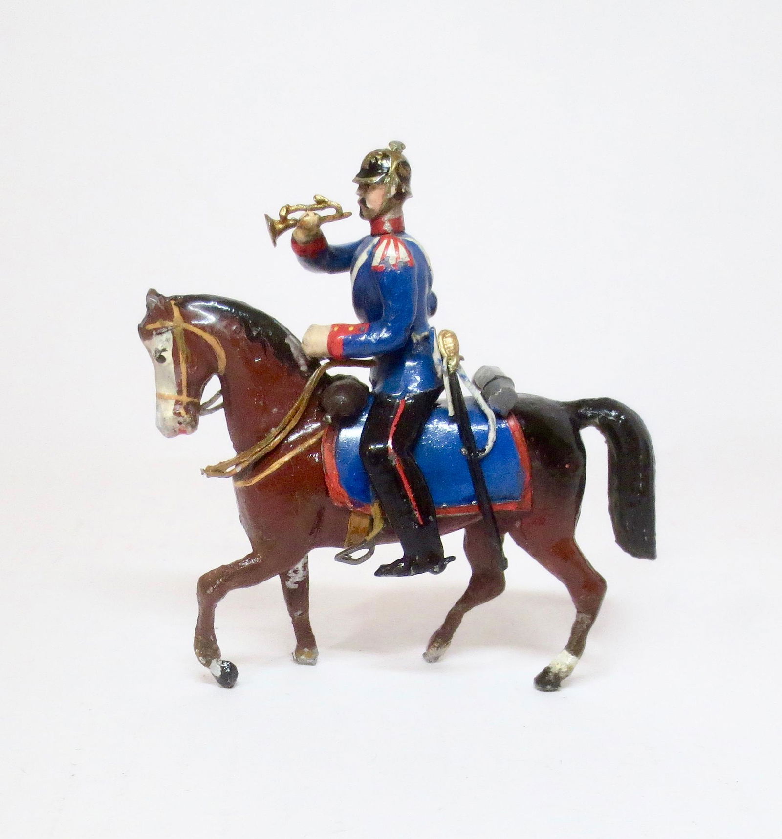 Heyde Large Scale Mounted Prussian Bugler: 100mm tall. Fair condition (missing base and horse hoof). Unboxed.