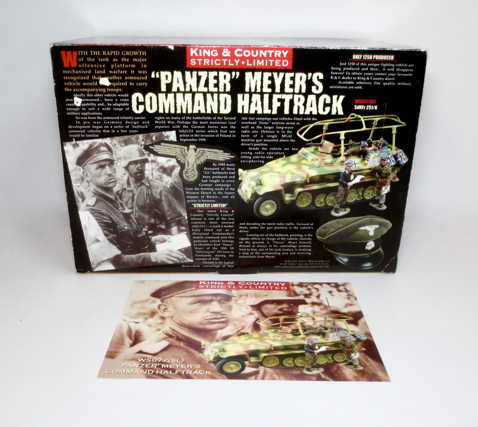 King & Country #WS077 Command Halftrack: Panzer Meyer’s vehicle. Retired set. NEW in Box condition. Box excellent. **Additional shipping charge to be determined due to large lot size**