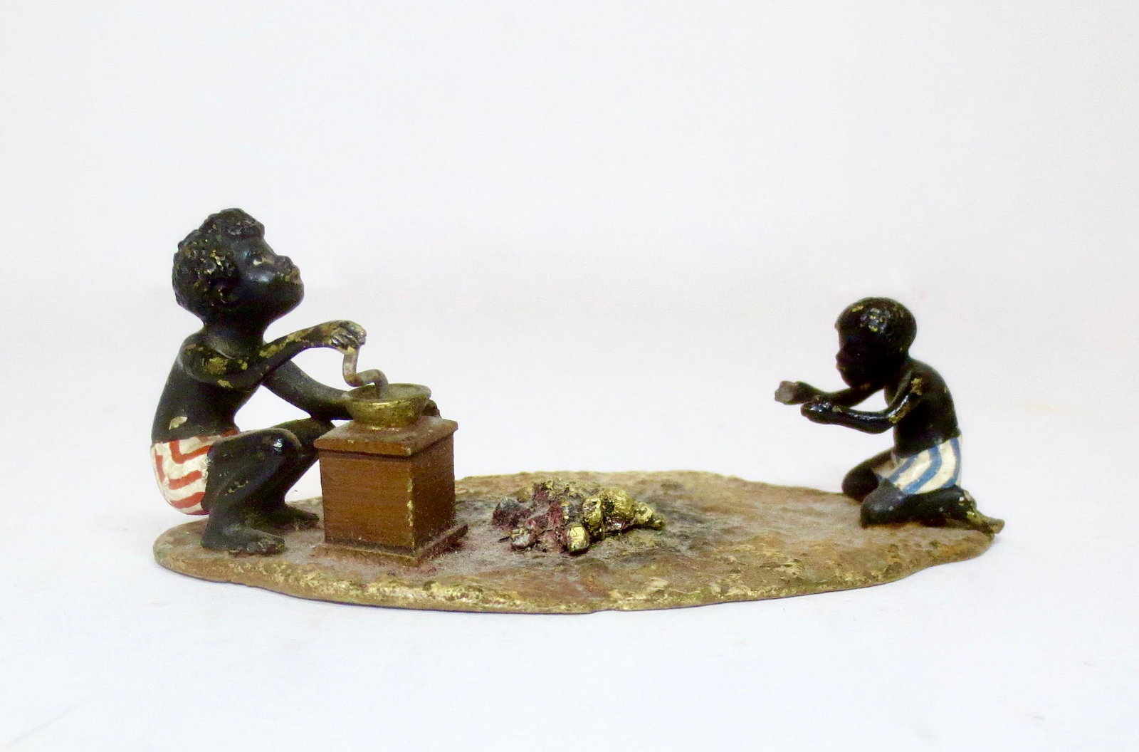 Bronze Miniature Boys With Grinder: Lovely vignette. 30mm tall by 80mm long. Excellent condition. Unboxed.