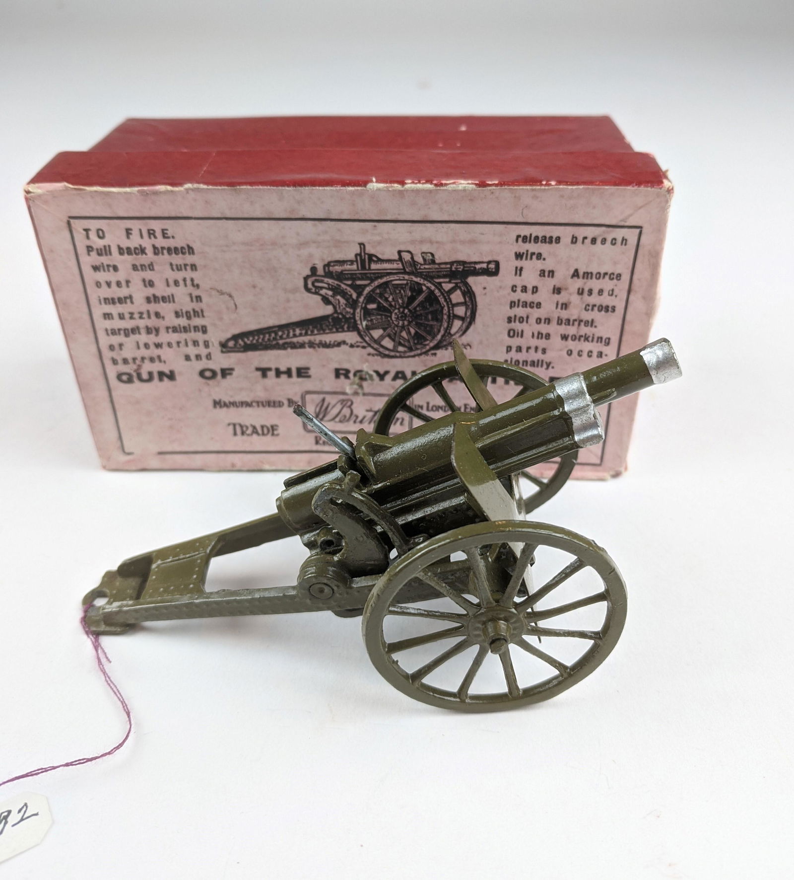 Britains #1292 R.A. Gun: 1 Piece Condition Excellent Box Very Good Pre War