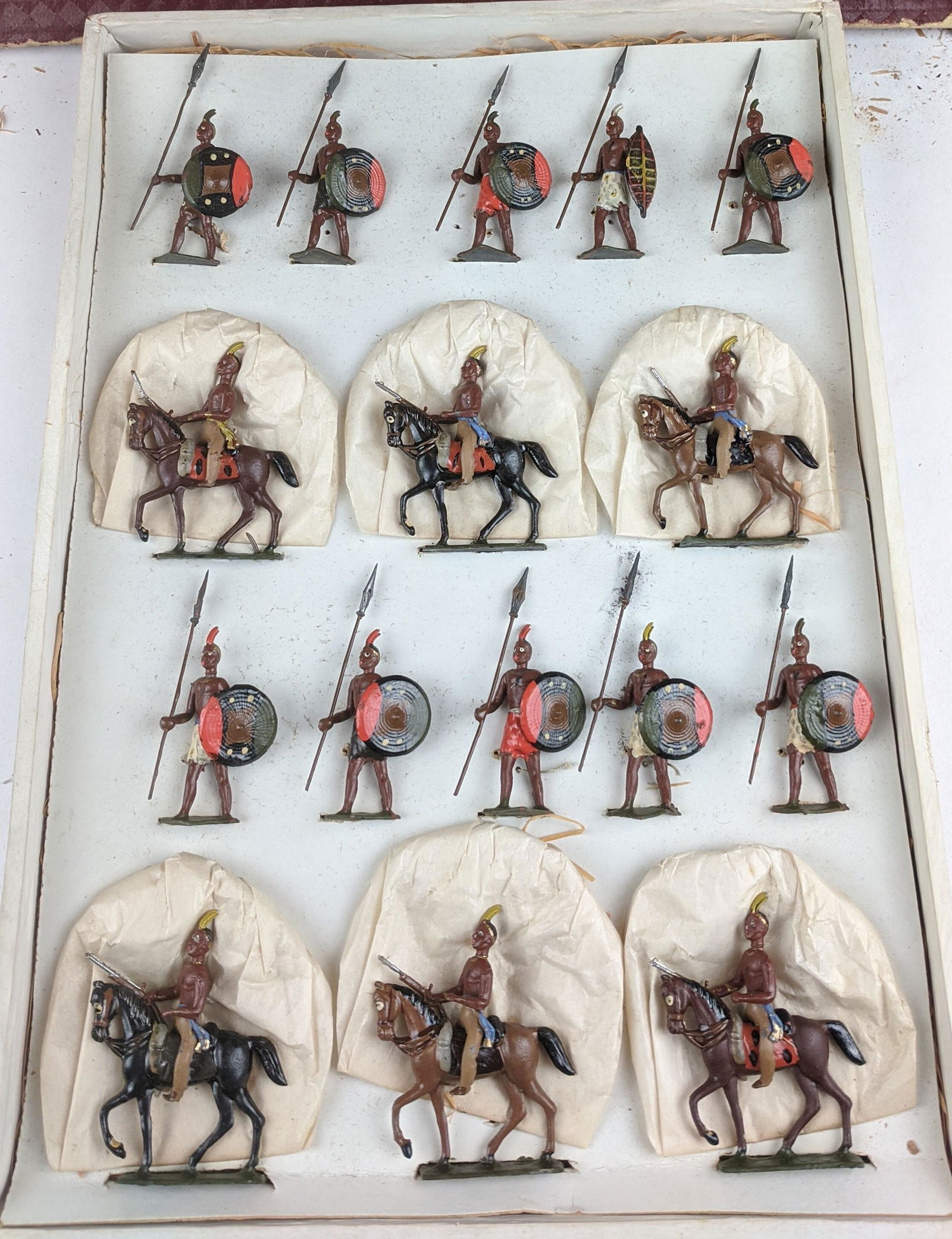 Heyde Size 2 #1119 Indians Firing: 16 Pieces Condition Near Mint In Box Box Very Good Lid Torn and Separating Pre War