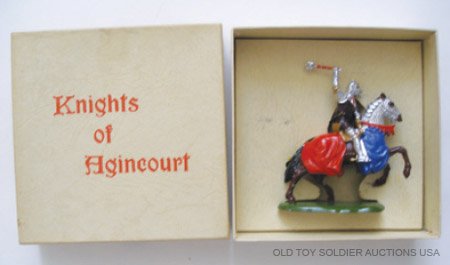 Britains #1659 Mounted Knight of Agincourt w/ Mace: Britains Set # 1659 Mounted Knight of Agincourt with Mace in original cream box. Post War 1954-1966. 1 Piece. Condition Excellent. Box Very Good.