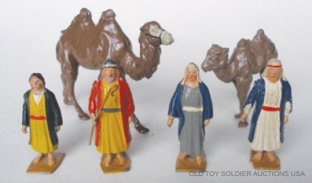 Britains Set # 1313. Eastern People.: Britains Set # 1313. Eastern People. Eastern Man and Woman- also used as Noah and Wife, Boy, Shepherd with Crook, Bactrian Camel and young Camel. Post War 1954-1959. 6 Pieces. Condition Excellent.
