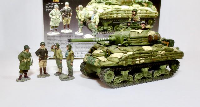 King & Country #BBA015(SL) “General Inspection”: Retired set. Strictly Limited” issue. Sherman Tank, crew figures, plus the General and his staff officer. 8 pieces. Near mint condition. Box excellent.