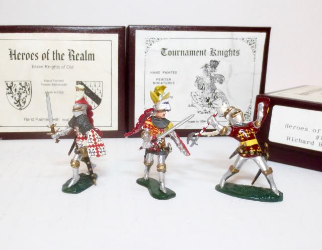 Heroes Of The Realm & Tournament Knights: Sir Robert Bourchier #3, Richard Beauchamp #1, and Richard Neville #25. Mint condition. Boxes excellent.